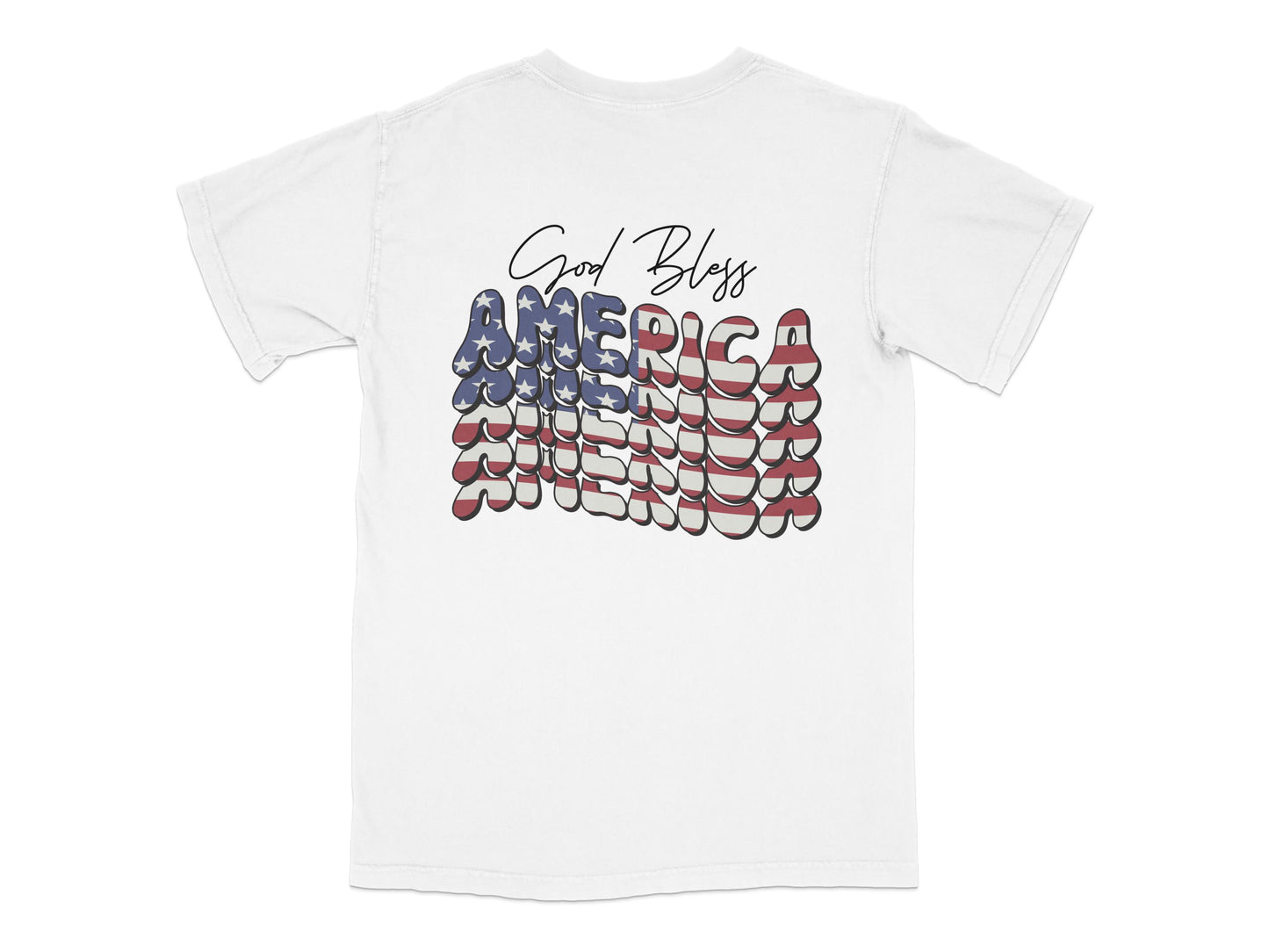 Patriotic T-Shirt 'God Bless America' Slogan, USA Flag Colors, Unisex Graphic Tee for July Fourth and Casual Wear