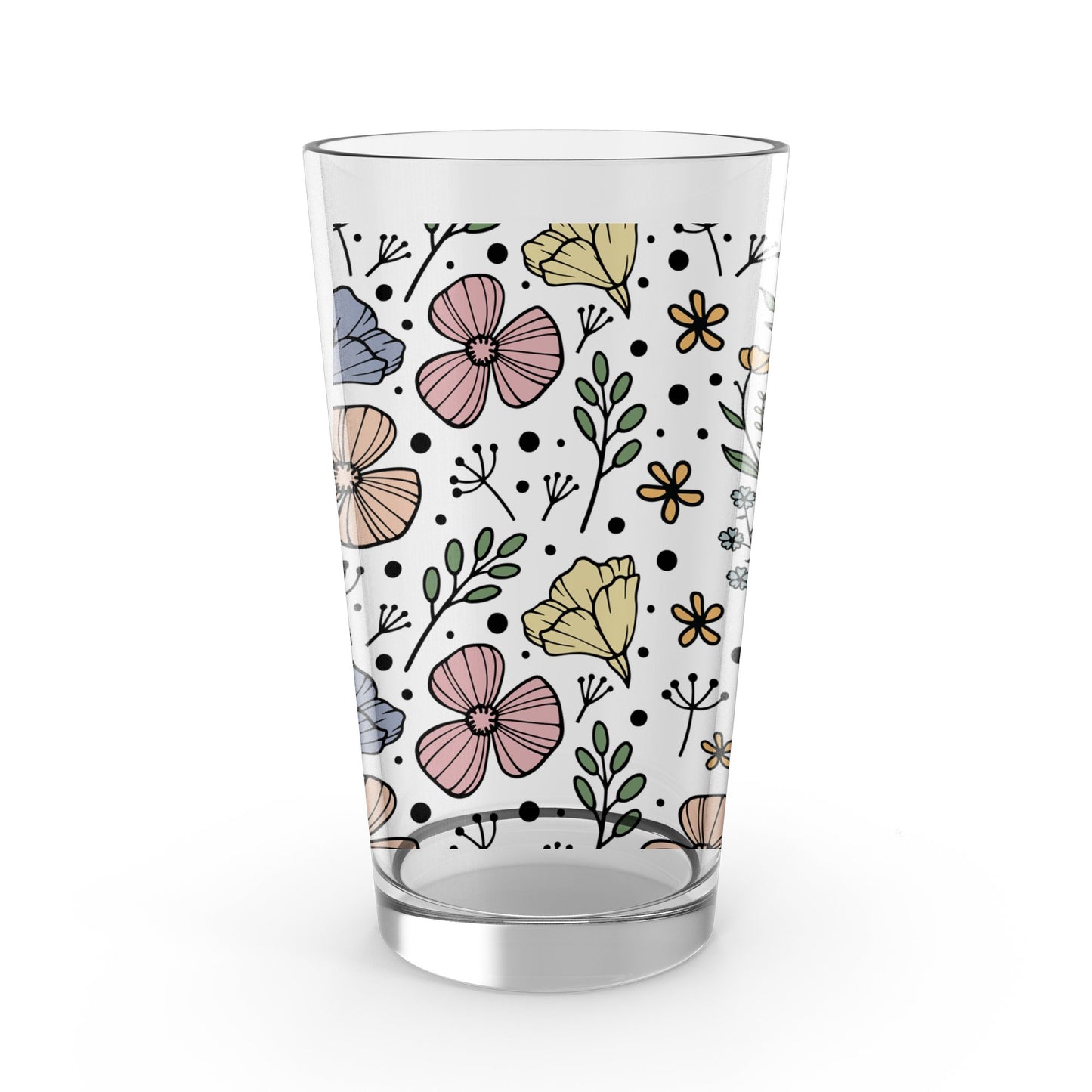 Floral Pattern Drinking Glass, Colorful Spring Flowers, Decorative Kitchenware, Unique Gift Idea