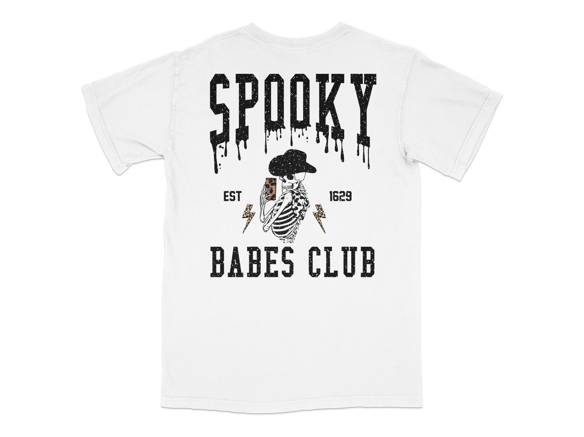 Spooky Babes Club T-Shirt, Gothic Skeleton Print, Est 1629, Halloween Graphic Tee, Unisex White Shirt