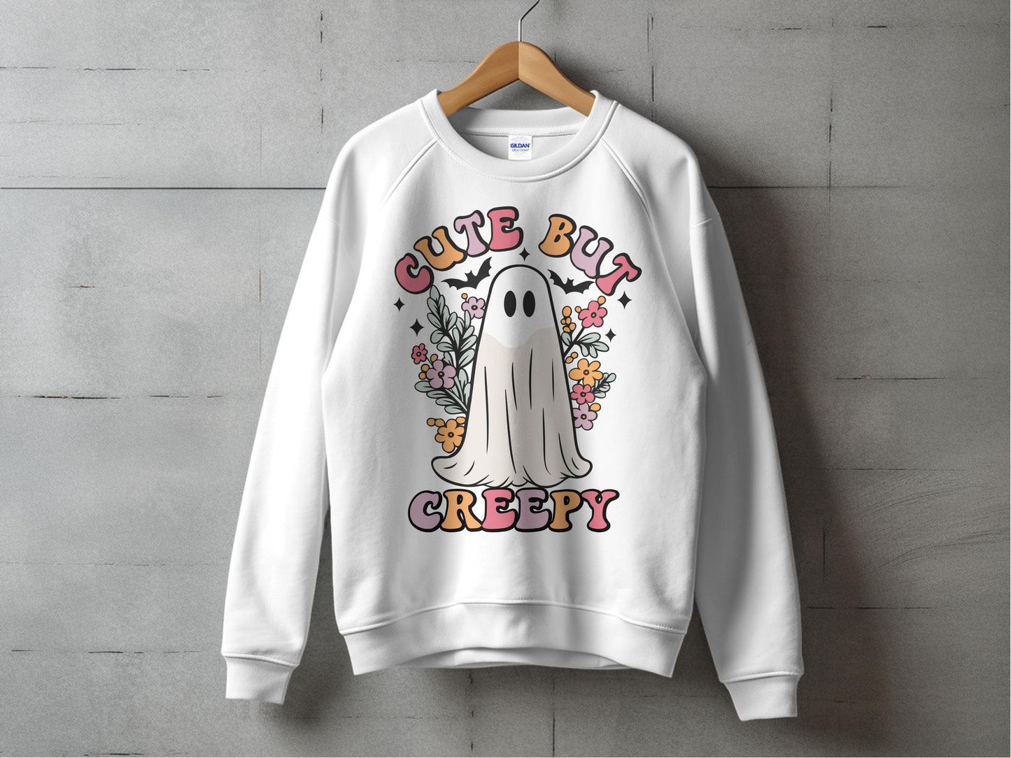 Cute But Creepy Ghost Sweatshirt, Halloween Aesthetic, Spooky Floral Graphic, Unisex Fall Fashion Pullover Sweater