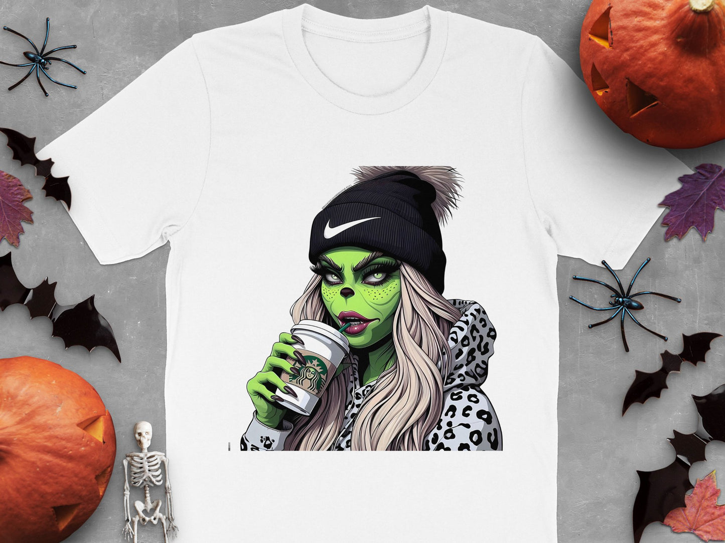 Halloween-Themed T-Shirt with Green Witch Graphic, Spooky Fashion, Casual Fall Wear, Unisex Adult Sizes