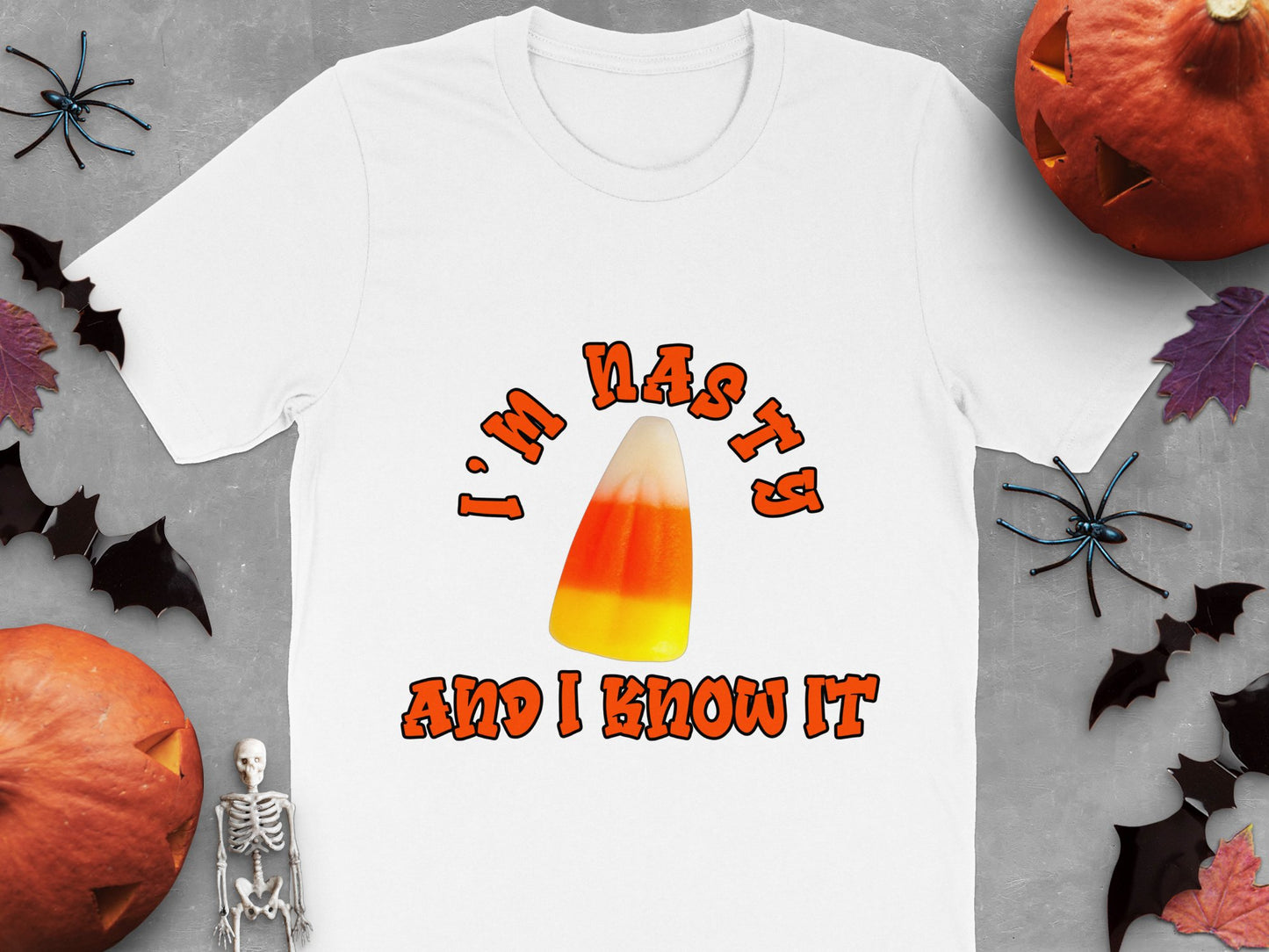 Halloween Candy Corn T-Shirt 'I'm Nasty and I Know It' Funny Spooky Tee, Festive Fall Clothing, October Party Outfit