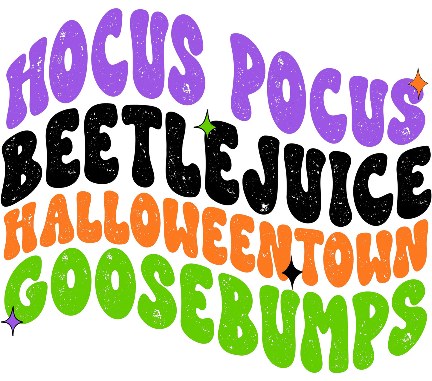 Hocus Pocus Beetlejuice Halloweentown Goosebumps Halloween Graphic T-Shirt Design Colorful Artwork