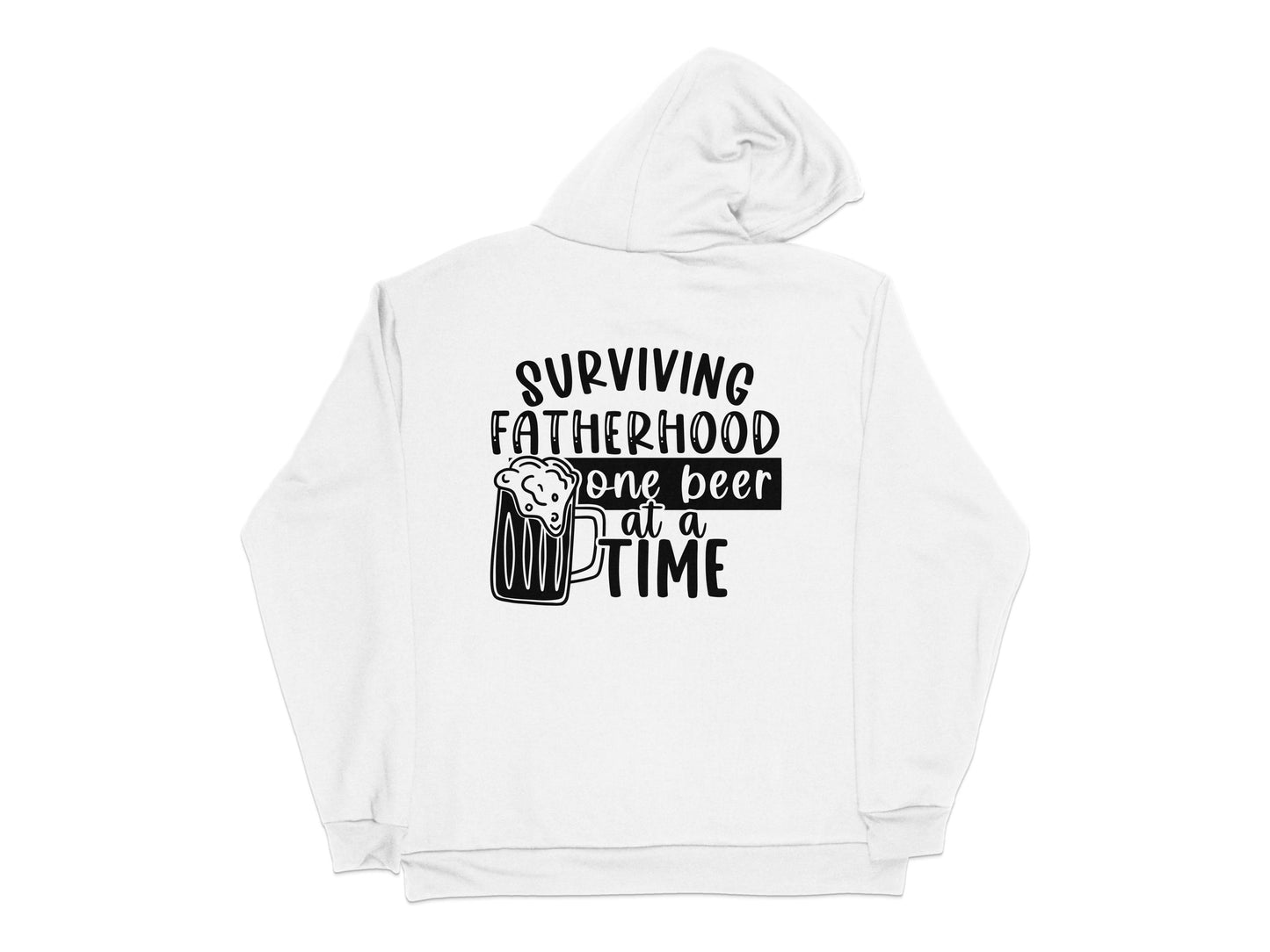 Surviving Fatherhood One Beer at a Time Hoodie, Funny Dad Gift, Men's White Pullover Sweatshirt