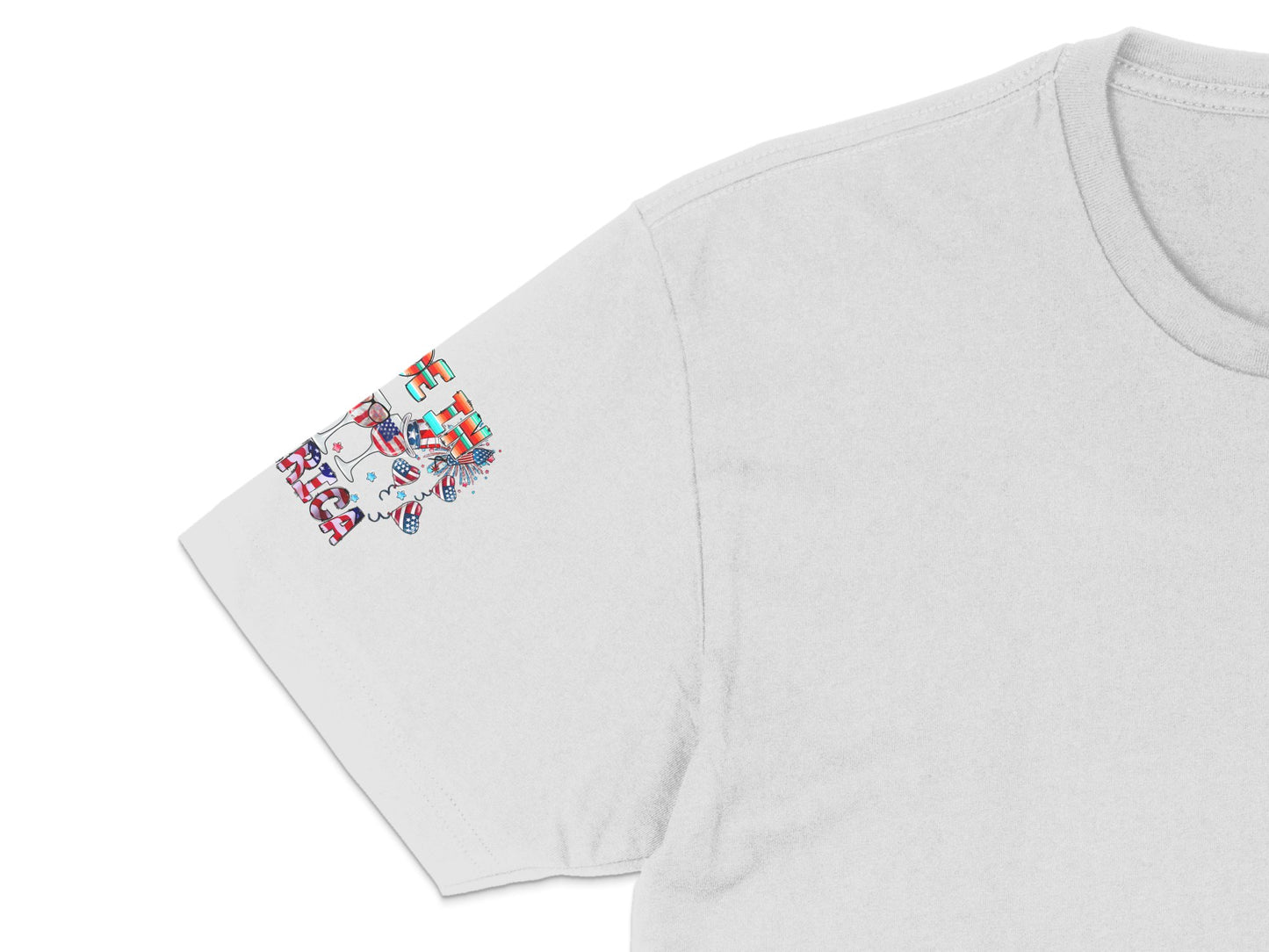White T-Shirt with Colorful Pocket Print, Casual Summer Tee, Unisex Fashion Clothing