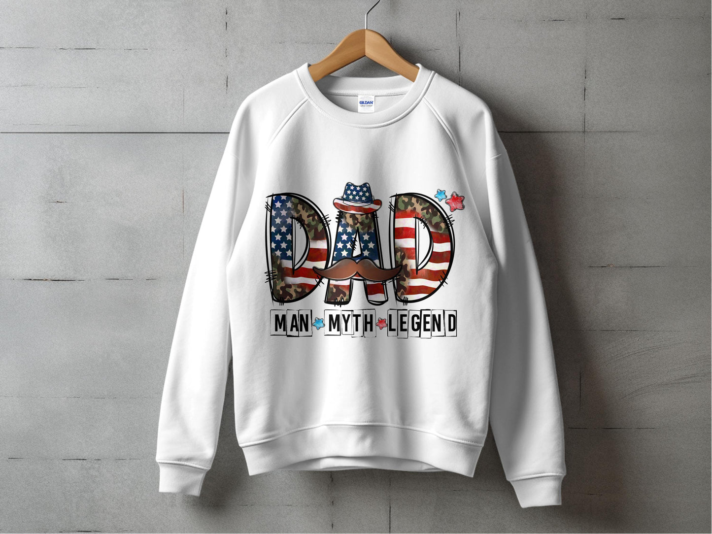 Patriotic Dad Sweatshirt, Man Myth Legend, USA Flag, Father's Day Gift, American Dad Crewneck, Comfortable Cotton Pullover
