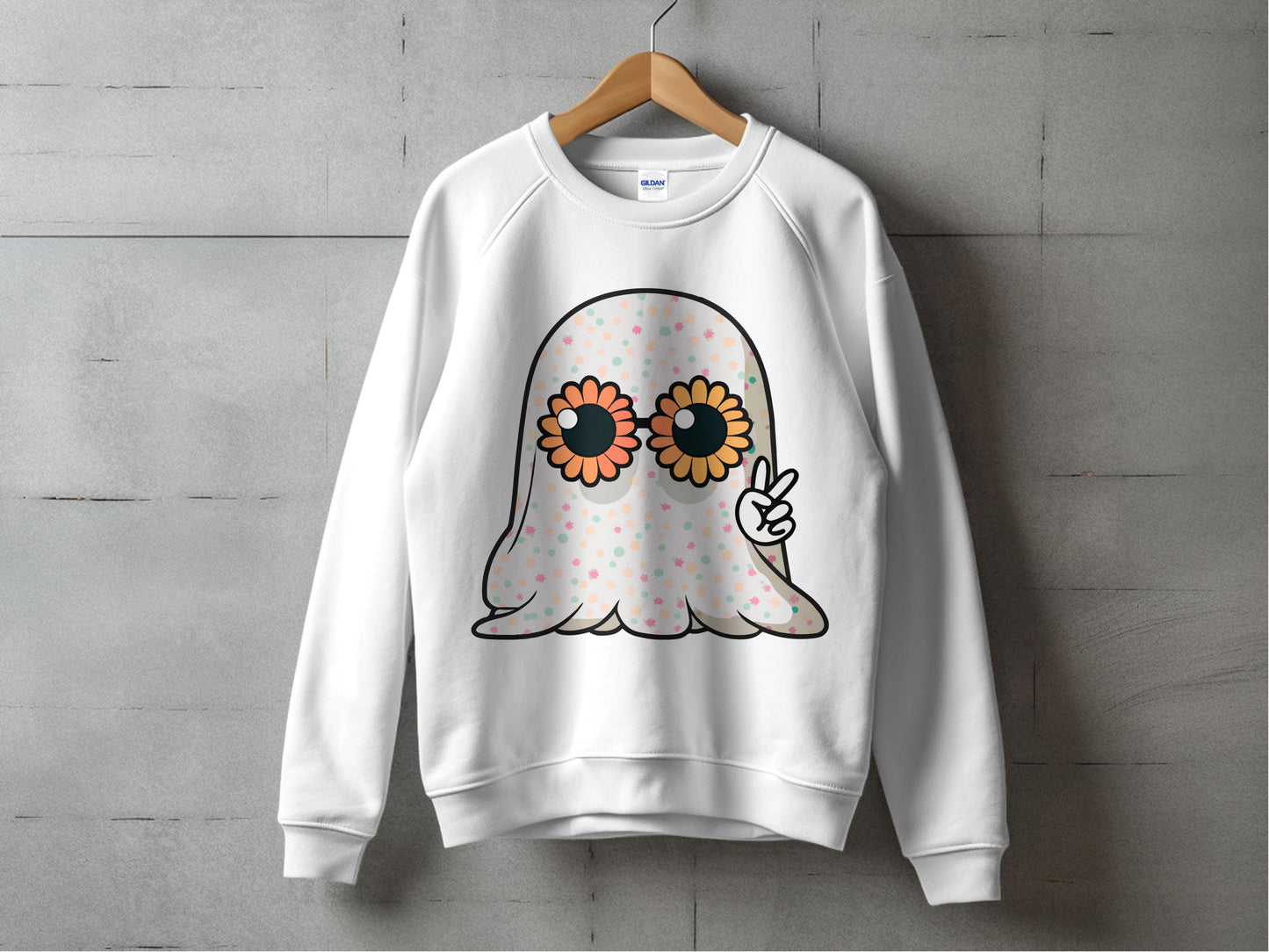 Cute Floral Ghost Sweatshirt, Whimsical Spring Flowers Print, Cozy Pullover for Teens and Adults