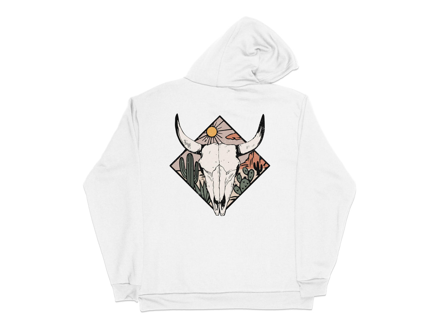 Boho Bull Skull Hoodie, Floral and Geometric Design, Unisex Pullover Hoodie with Tribal Print