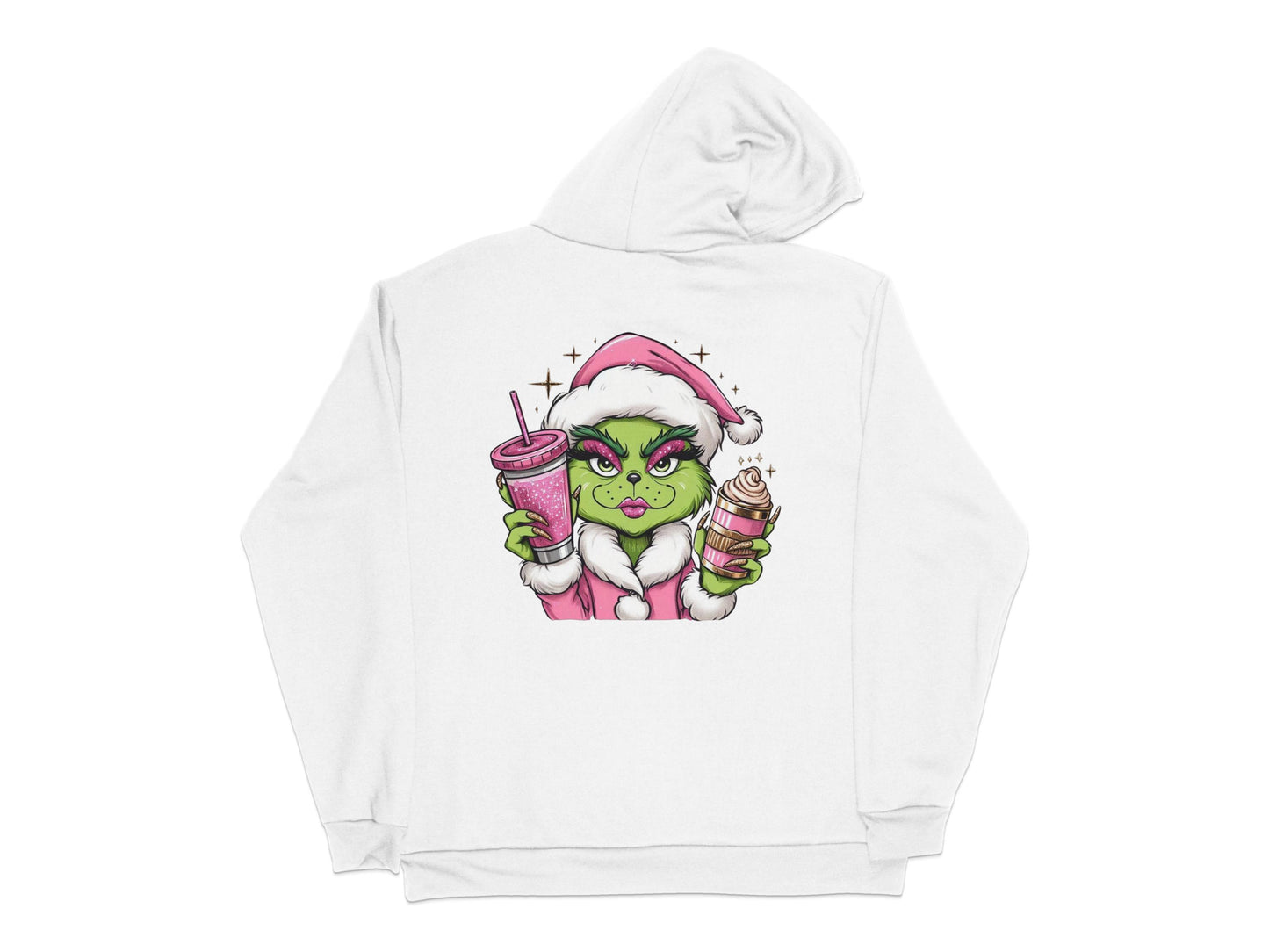 Festive Grinch Hoodie, Christmas Cartoon Character, White Hooded Sweatshirt, Holiday Apparel Gift