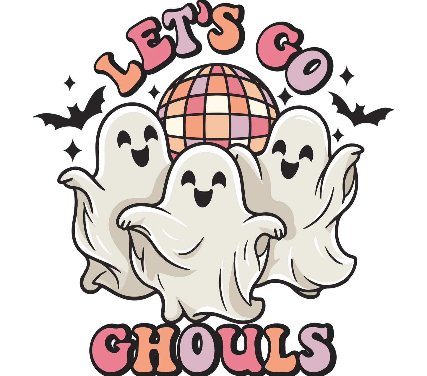 Let's Go Ghouls Cute Ghosts Disco Ball Party Halloween Spooky Fun T-Shirt Design