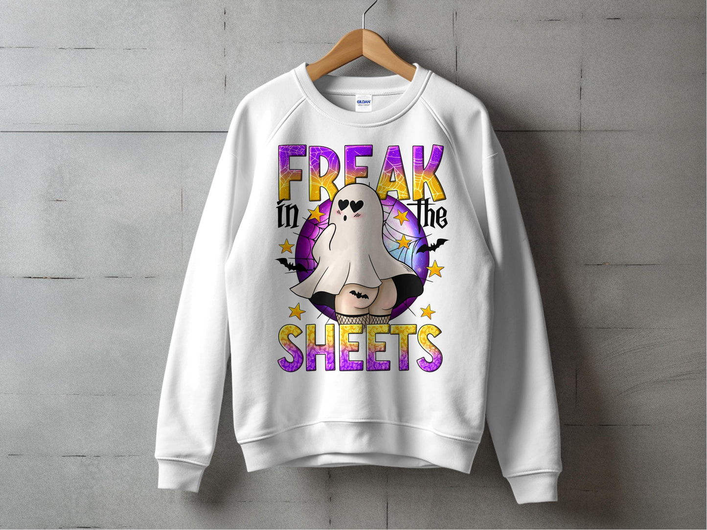 Halloween Ghost Sweater, Funny Freak in the Sheets Design, Unisex Crewneck Pullover, Casual Fall Fashion, Spooky Apparel