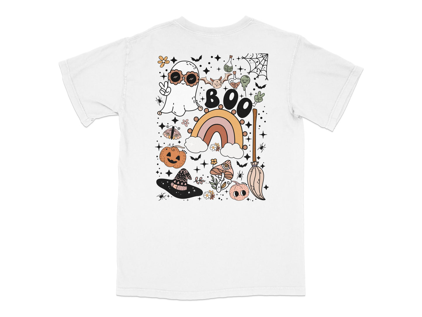Cute Halloween Kids T-Shirt with Ghosts, Pumpkins, Rainbow - Autumn Festive Apparel