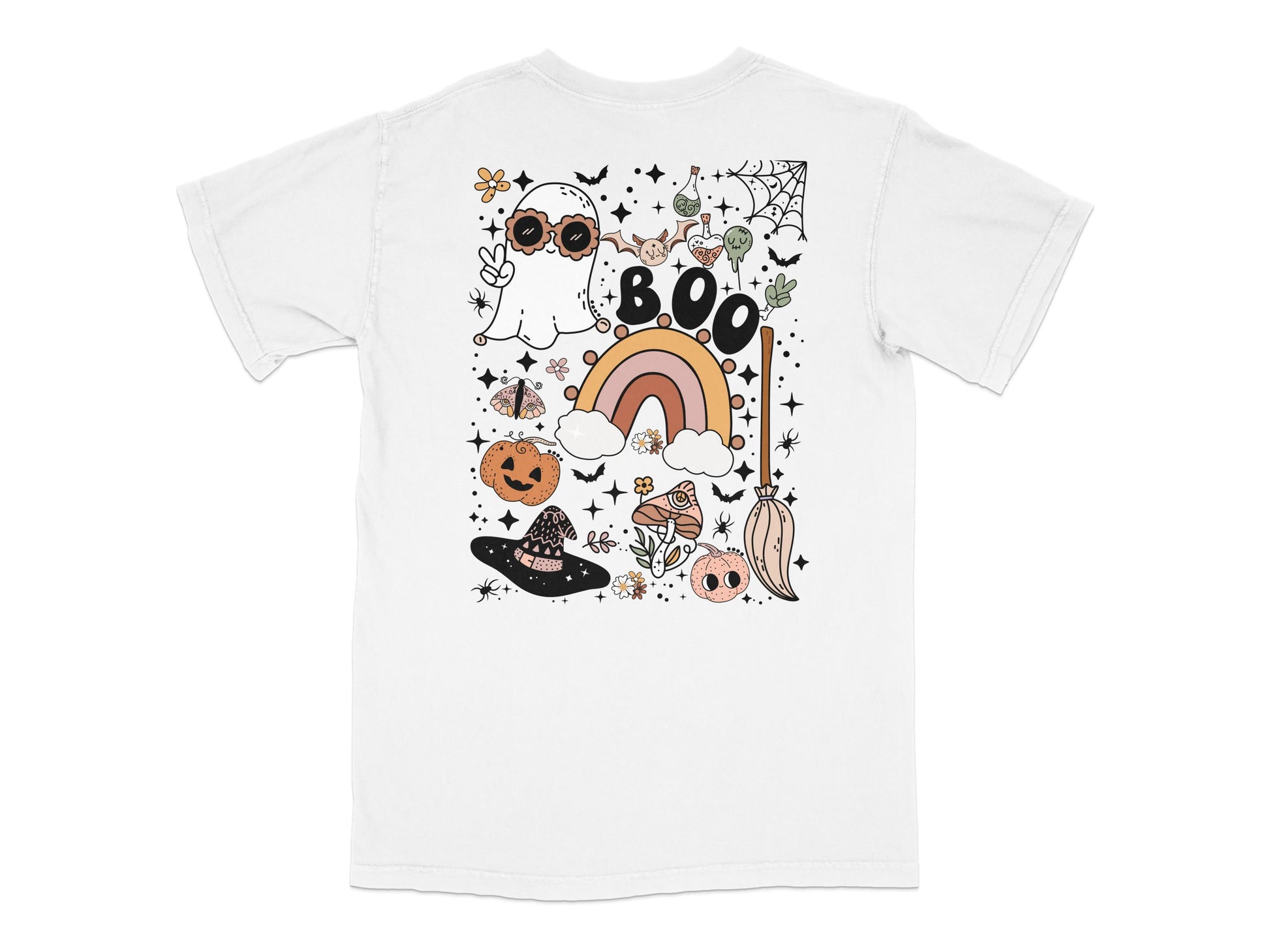 Cute Halloween Kids T-Shirt with Ghosts, Pumpkins, Rainbow - Autumn Festive Apparel