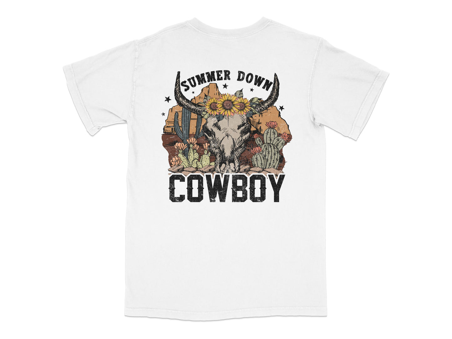 Summer Down Cowboy T-Shirt Vintage Western Style Graphic Tee Ranch Clothing Unisex Fashion Top