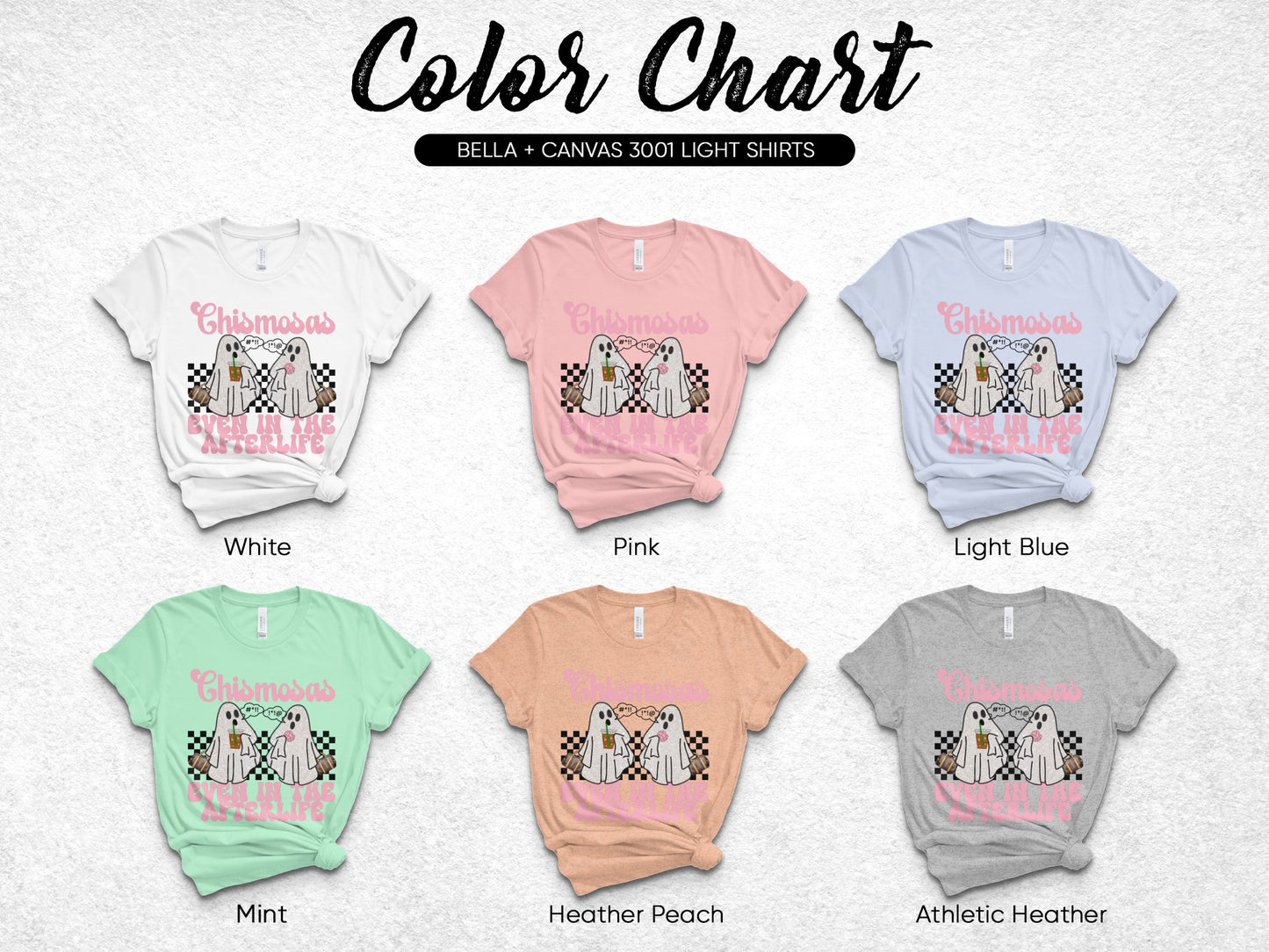 Bella Canvas 3001 Light Shirts Color Chart Print, Customizable T-Shirt Colors, Fashion Apparel Guide