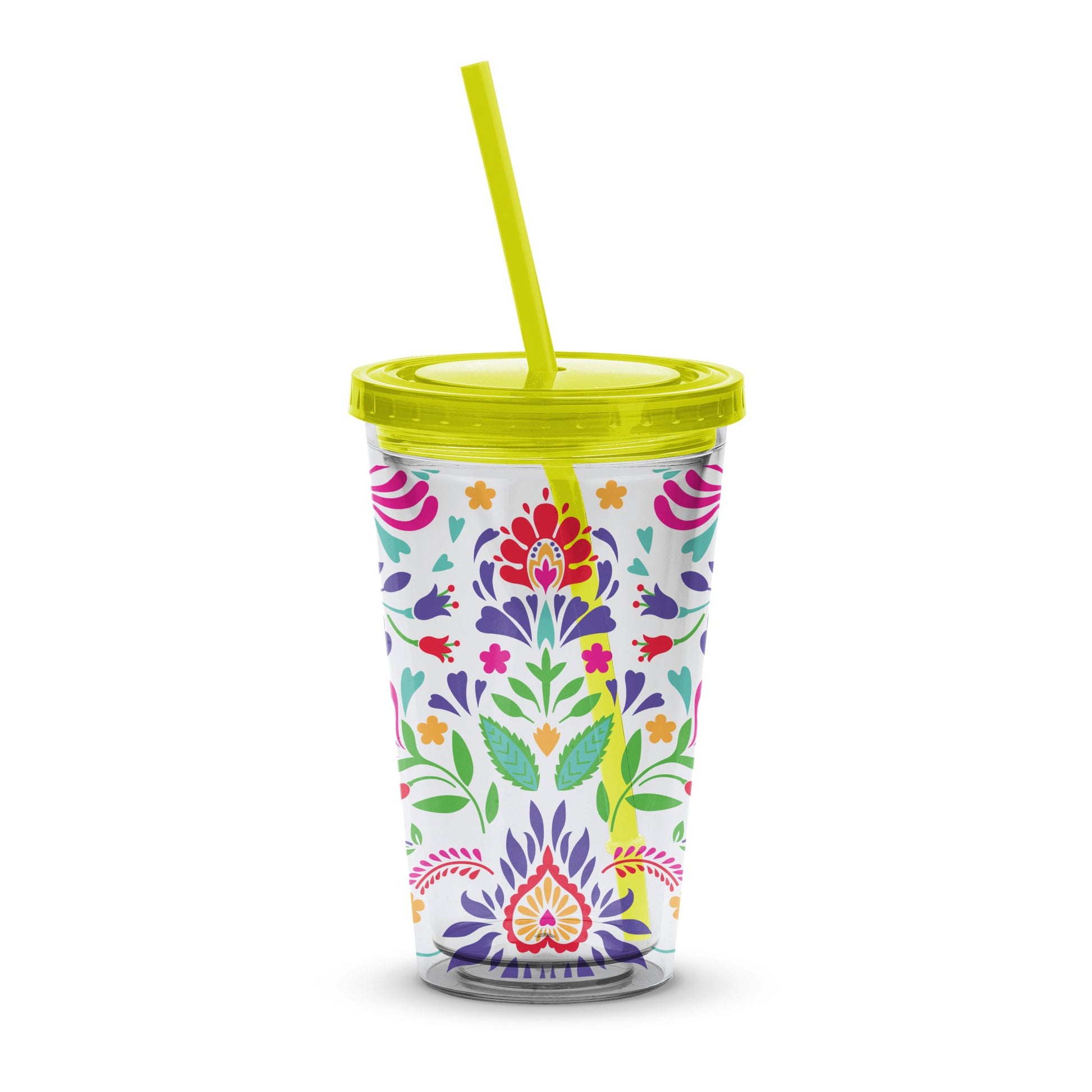 Colorful Floral Tumbler with Lid and Straw, Insulated Travel Cup, Summer Drinkware, Gift Idea