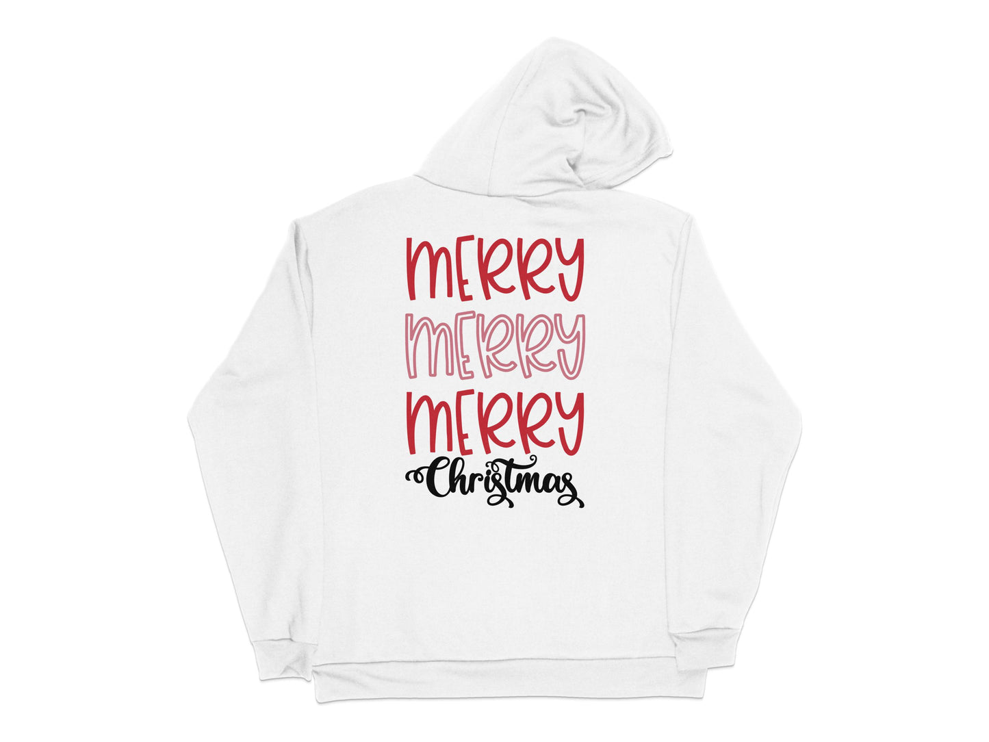 Merry Merry Christmas Red Lettering White Hoodie, Festive Holiday Apparel, Unisex Winter Sweatshirt Gift Idea