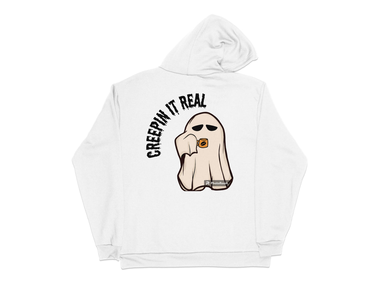 Creepin' It Real Ghost Graphic Hoodie, Funny Halloween Sweatshirt, Unisex White Hooded Top
