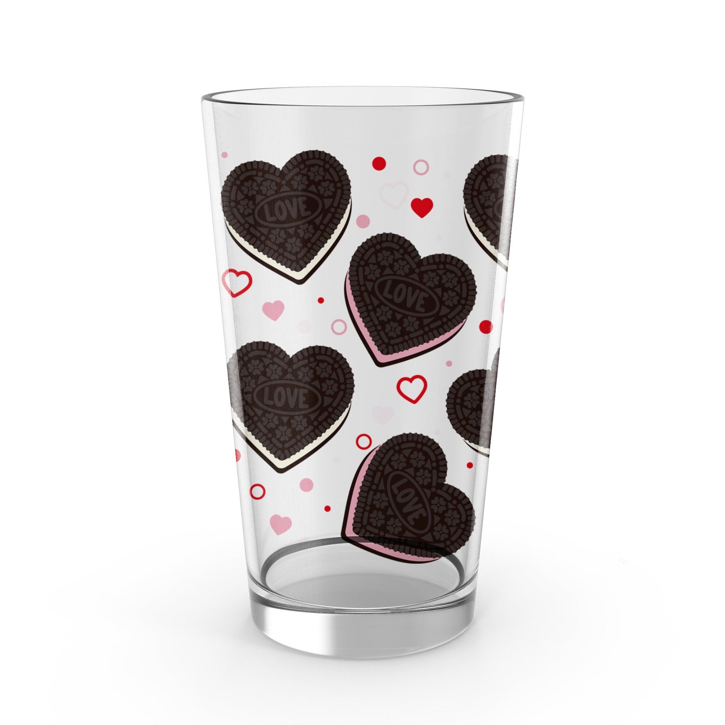 Love Heart Valentine's Day Glass Tumbler, Romantic Drinkware, Cute Hearts and Polka Dots Design