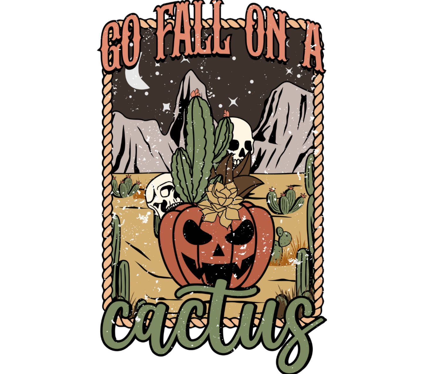 Go Fall on a Cactus T-Shirt, Pumpkin Halloween Desert Design, Vintage Aesthetic Graphic Tee, Unisex Adults Casual Wear