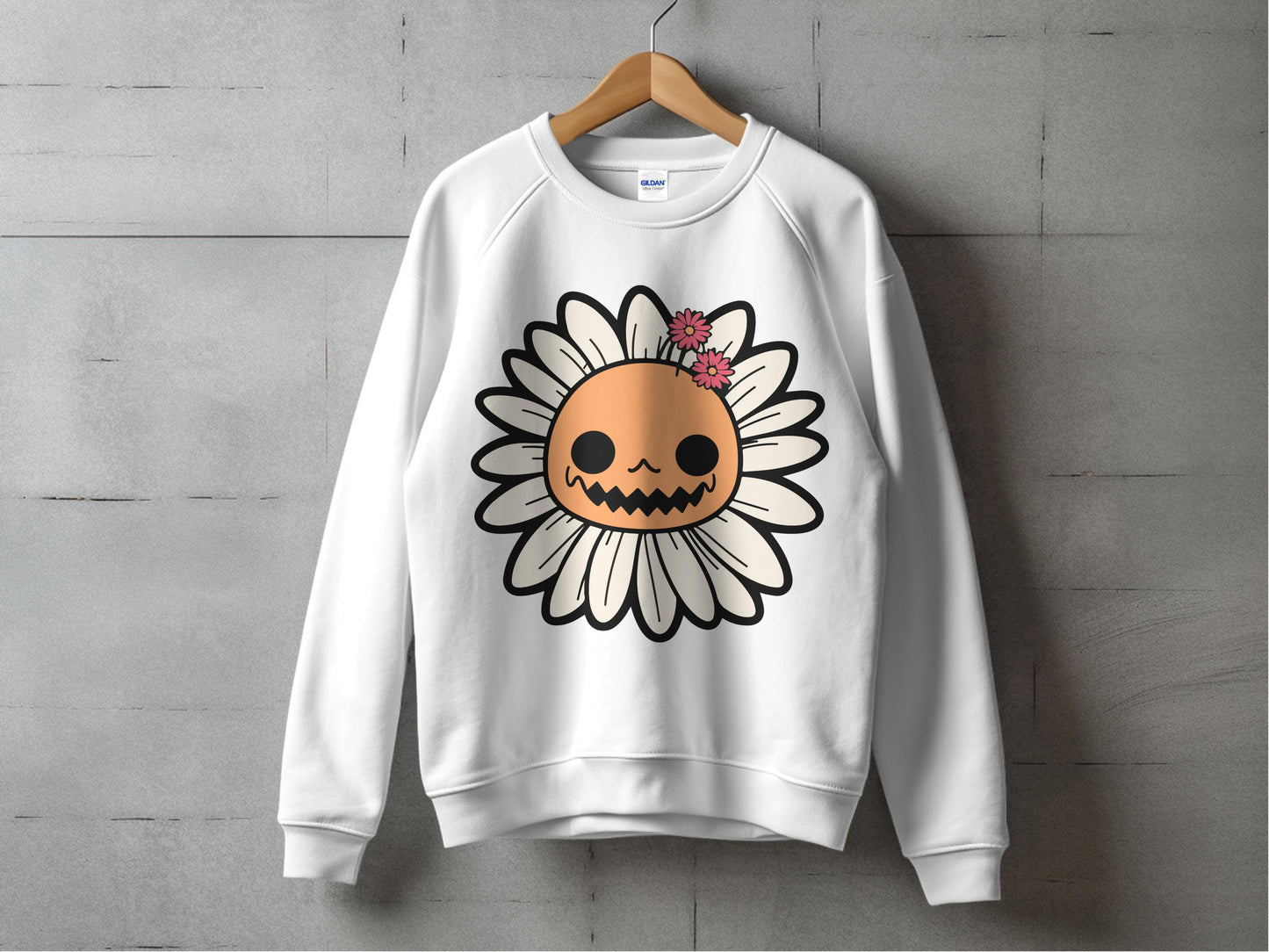 Day of the Dead Sweatshirt, Skull and Flower Graphic, Unisex White Pullover, Casual Comfortable Fall Clothing