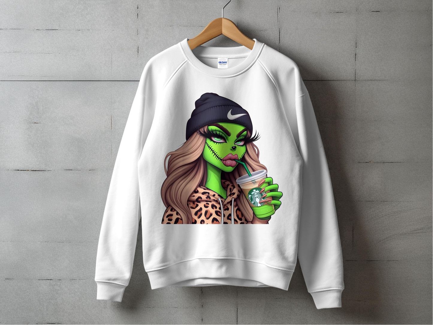 Zombie Girl Graphic Sweatshirt, Halloween Casual Pullover, Trendy Leopard Print, Unisex Long Sleeve Top