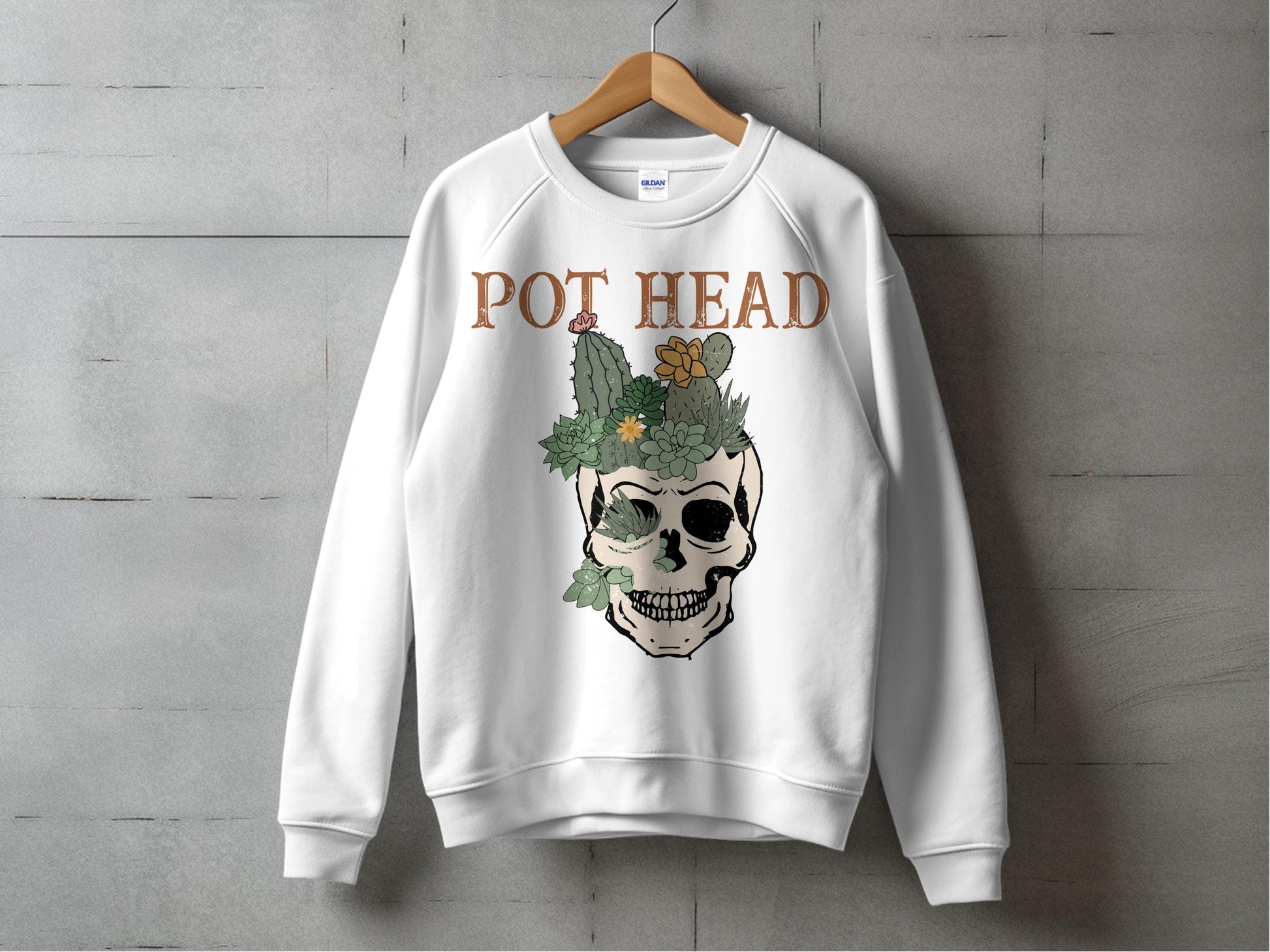 Skull Graphic Sweatshirt, Pot Head Casual Pullover, Floral Skull Print Crewneck, Unisex Streetwear Top, Trendy Hip Hop Apparel