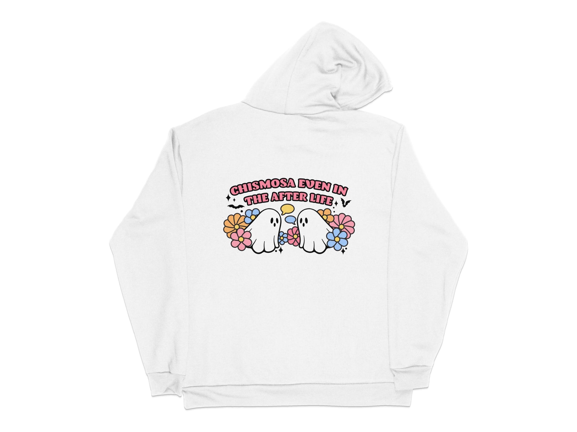 Cute Ghost Hoodie, 'Ghoulsmosa Even In The Afterlife' Graphic, Unisex White Sweatshirt, Halloween Apparel