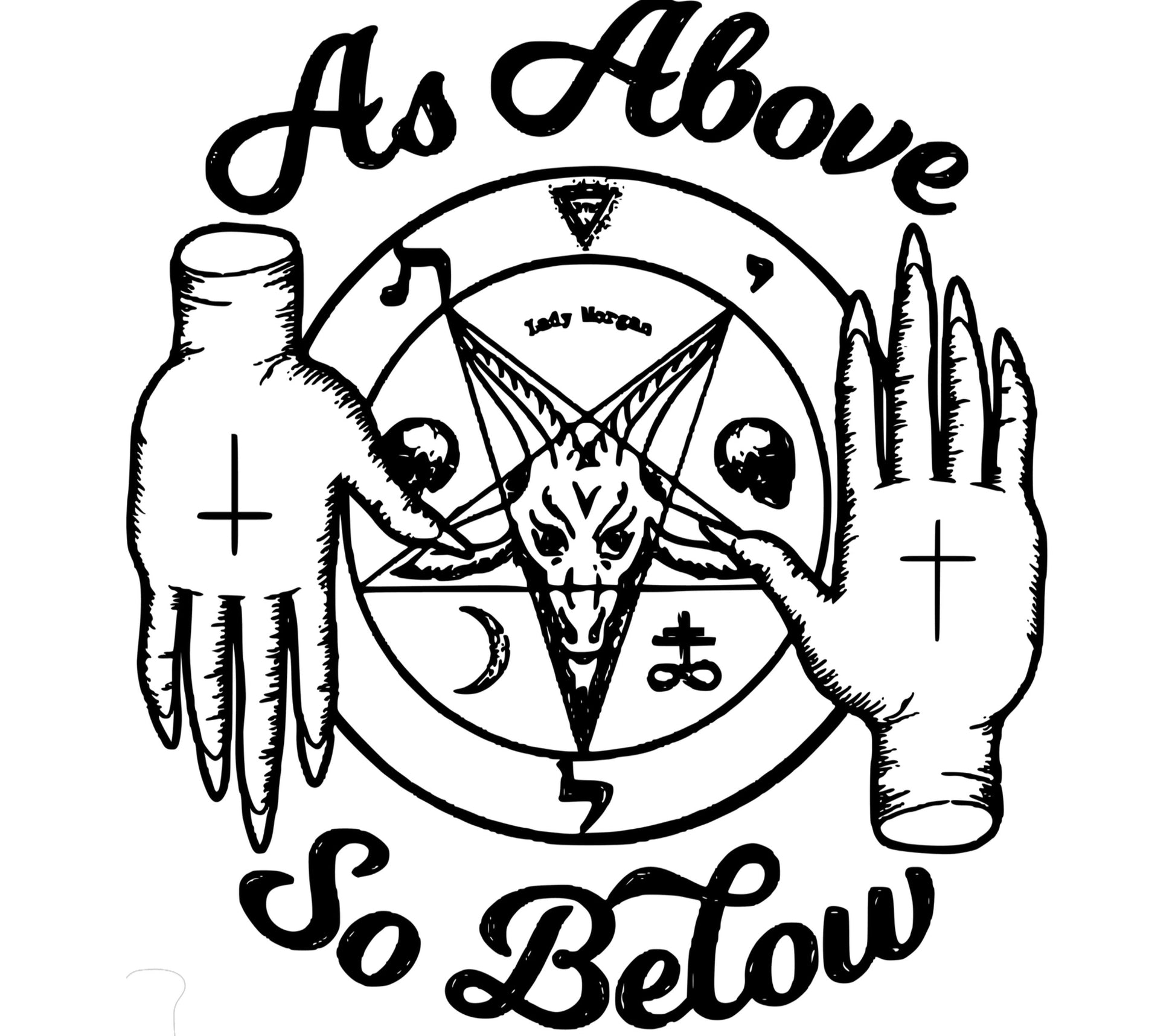 As Above So Below Occult T-Shirt Design, Baphomet Hands, Pentagram Artwork, Satanic Symbols Tee