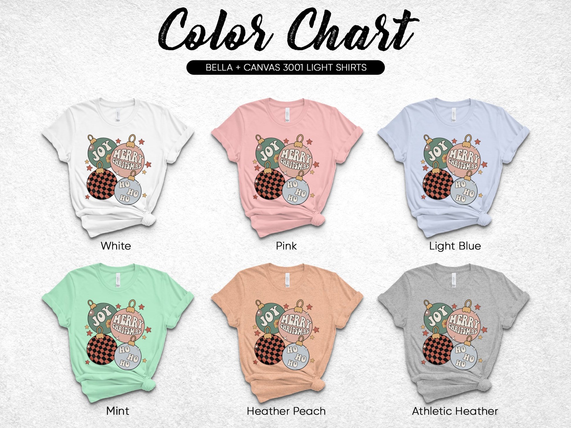 Bella Canvas 3001 T-Shirt Color Chart, Light Shirts, Joy and Bear Design, Multiple Colors Available