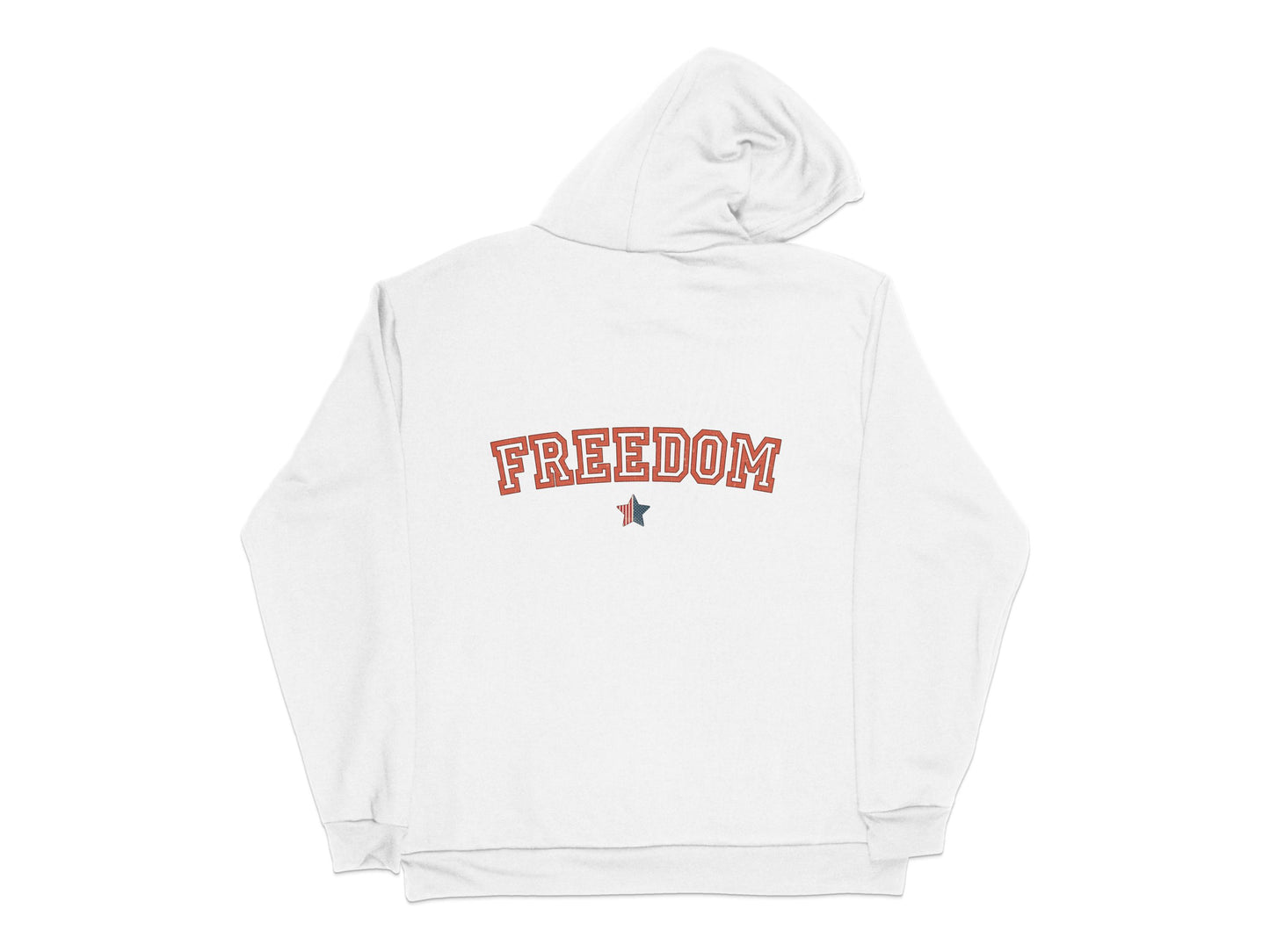 White Hoodie with Freedom Text and Star Graphic, Unisex Pullover, Casual Wear