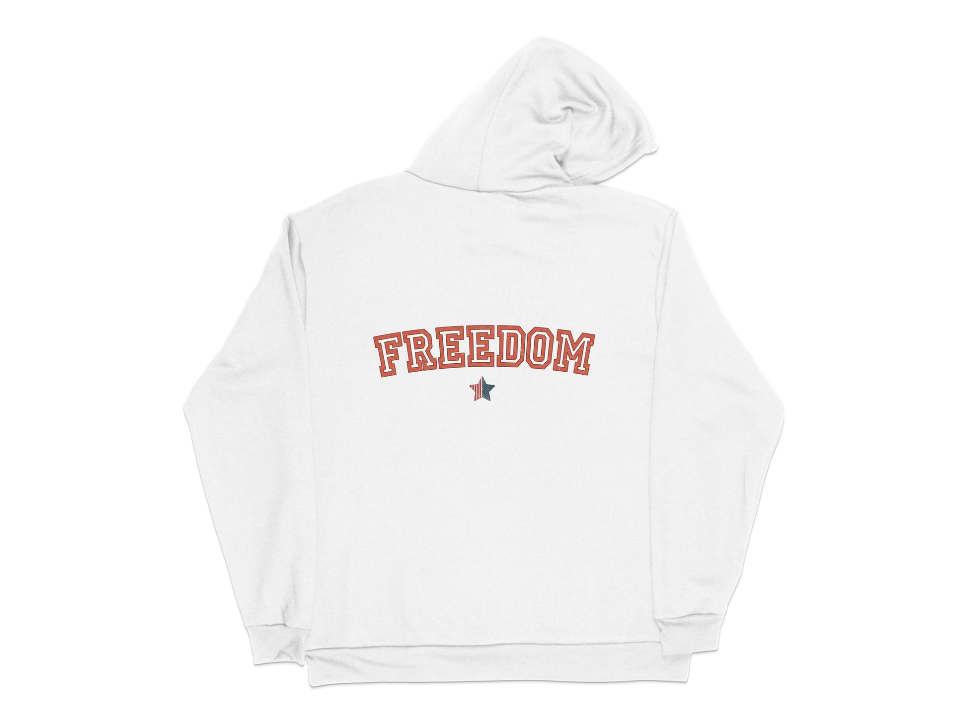 White Hoodie with Freedom Text and Star Graphic, Unisex Pullover, Casual Wear