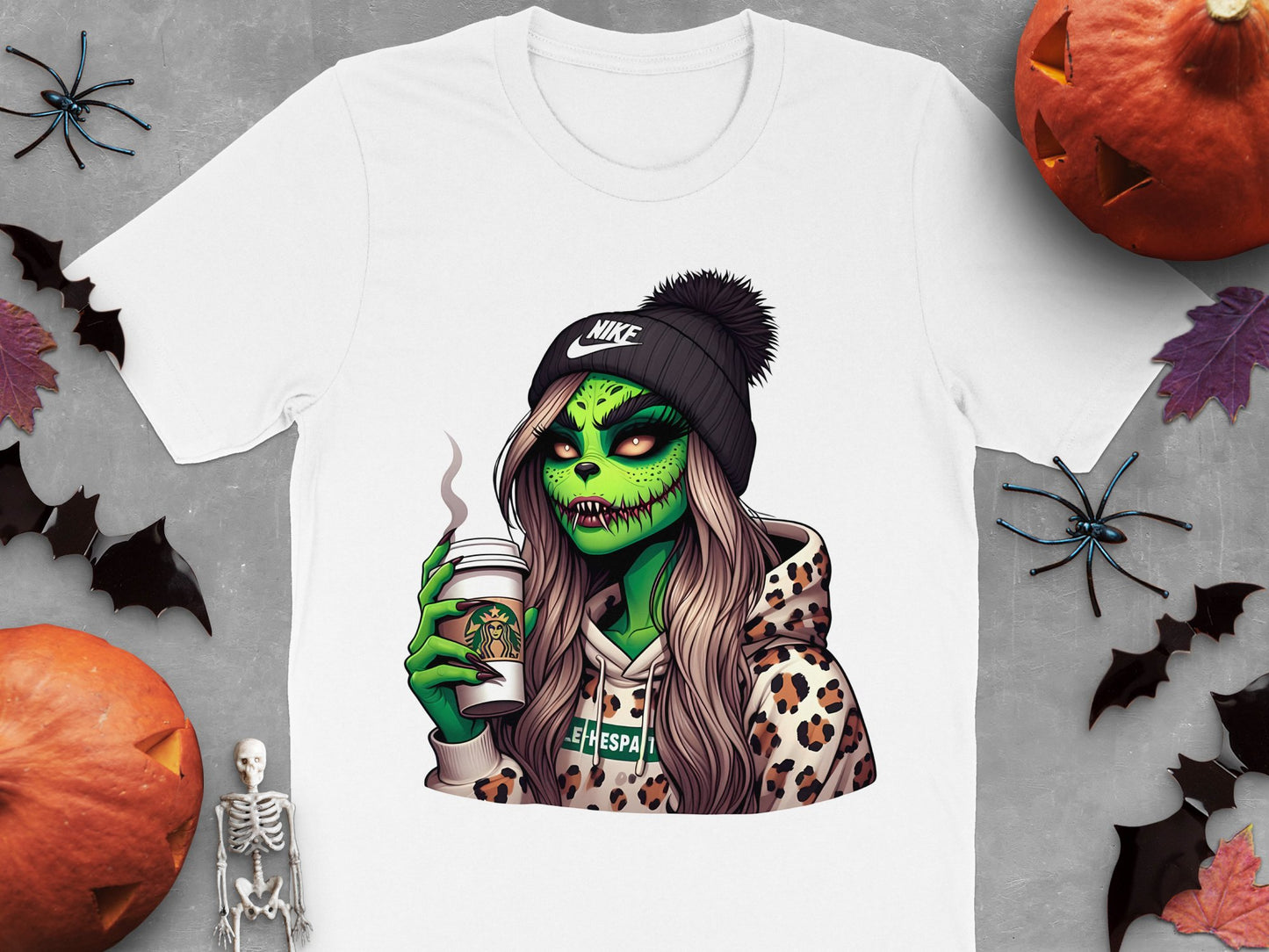 Zombie Girl Halloween T-Shirt, Creepy Cute Coffee Lover Graphic Tee, Spooky Casual Apparel