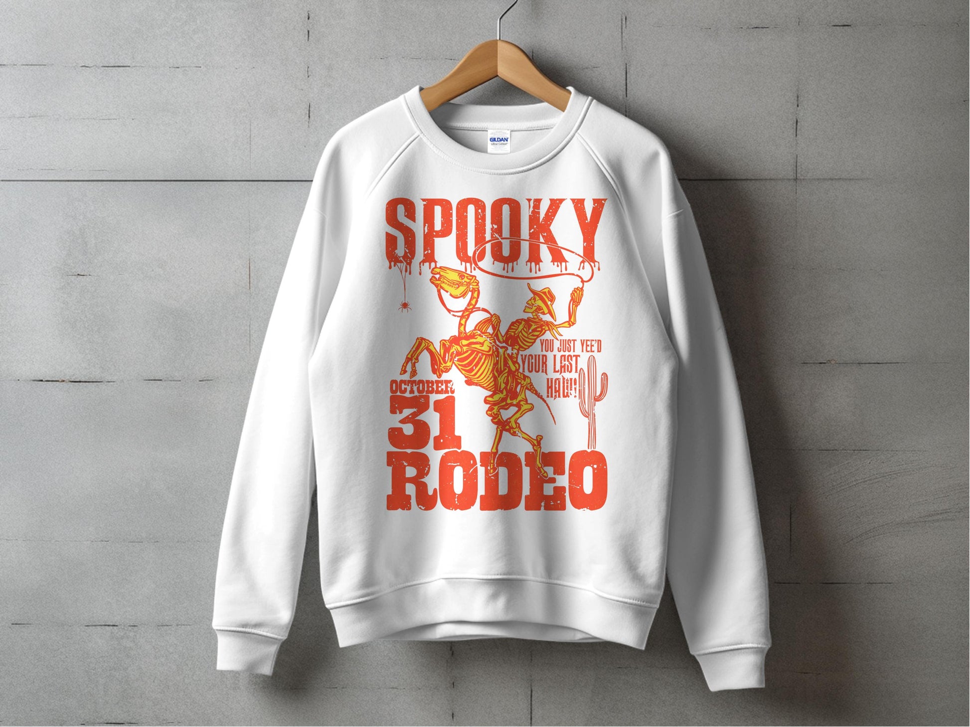Halloween Rodeo Sweatshirt, Spooky Skeleton Cowboy Graphic, October 31 Event Pullover, Unisex Fall Fashion Top