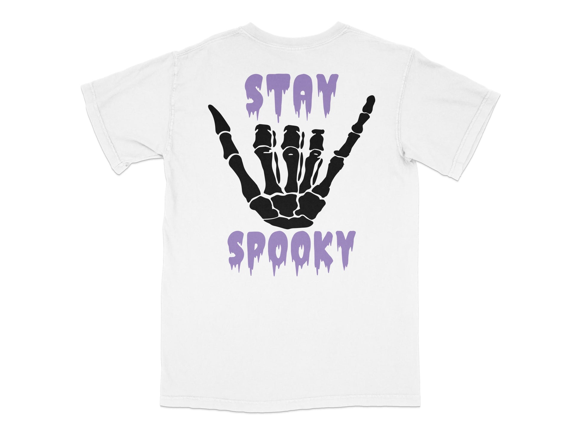 Halloween Skeleton Hand T-Shirt, Stay Spooky Graphic Tee, Unisex White Cotton Shirt for Adults and Teens