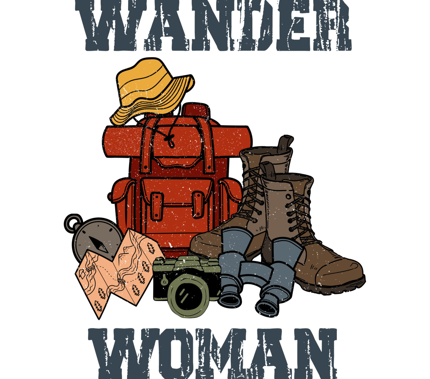 Wander Woman Travel Print, Vintage Backpack Camera Boots, Adventurous Wall Art, Gift for Travelers