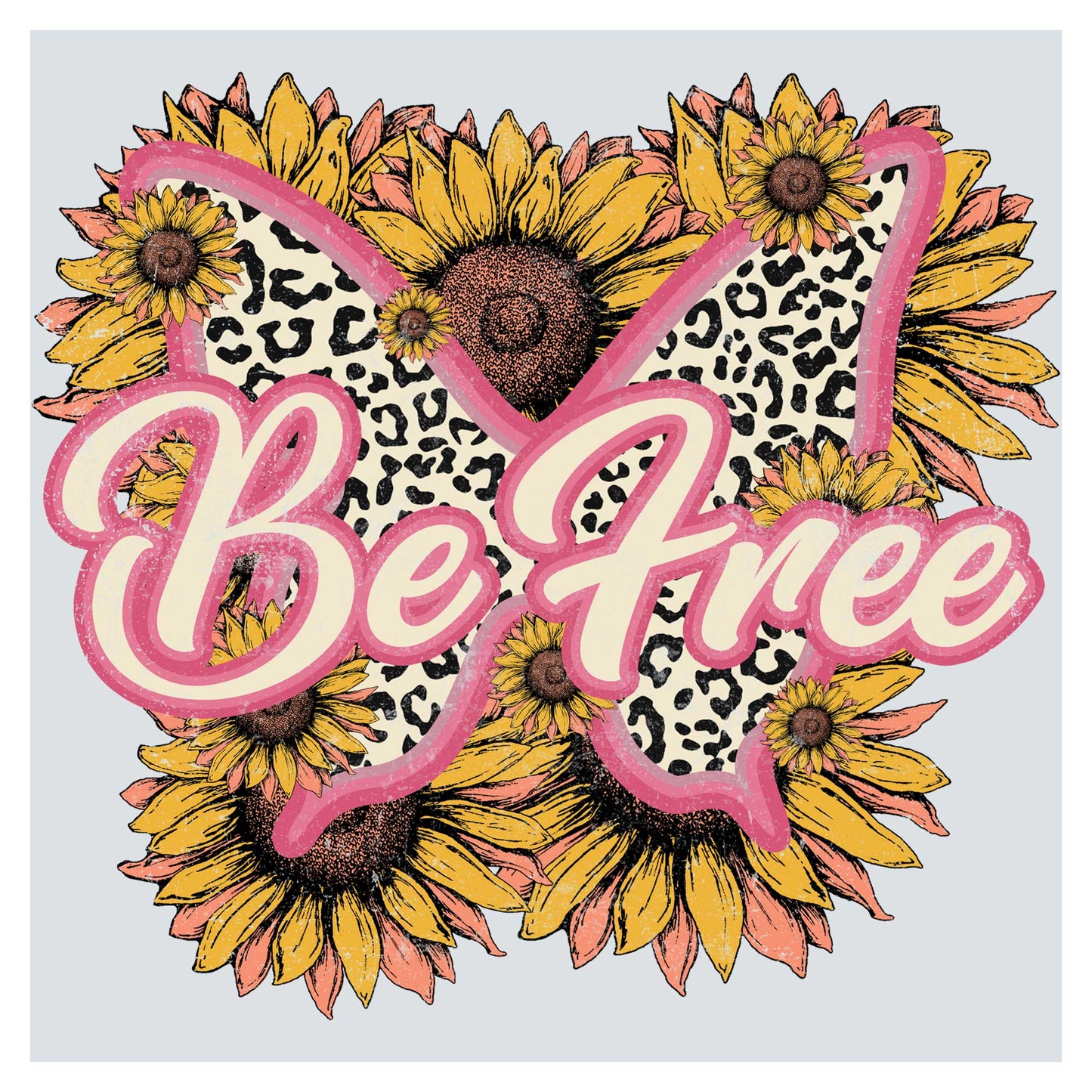 a butterfly with sunflowers and the words be free