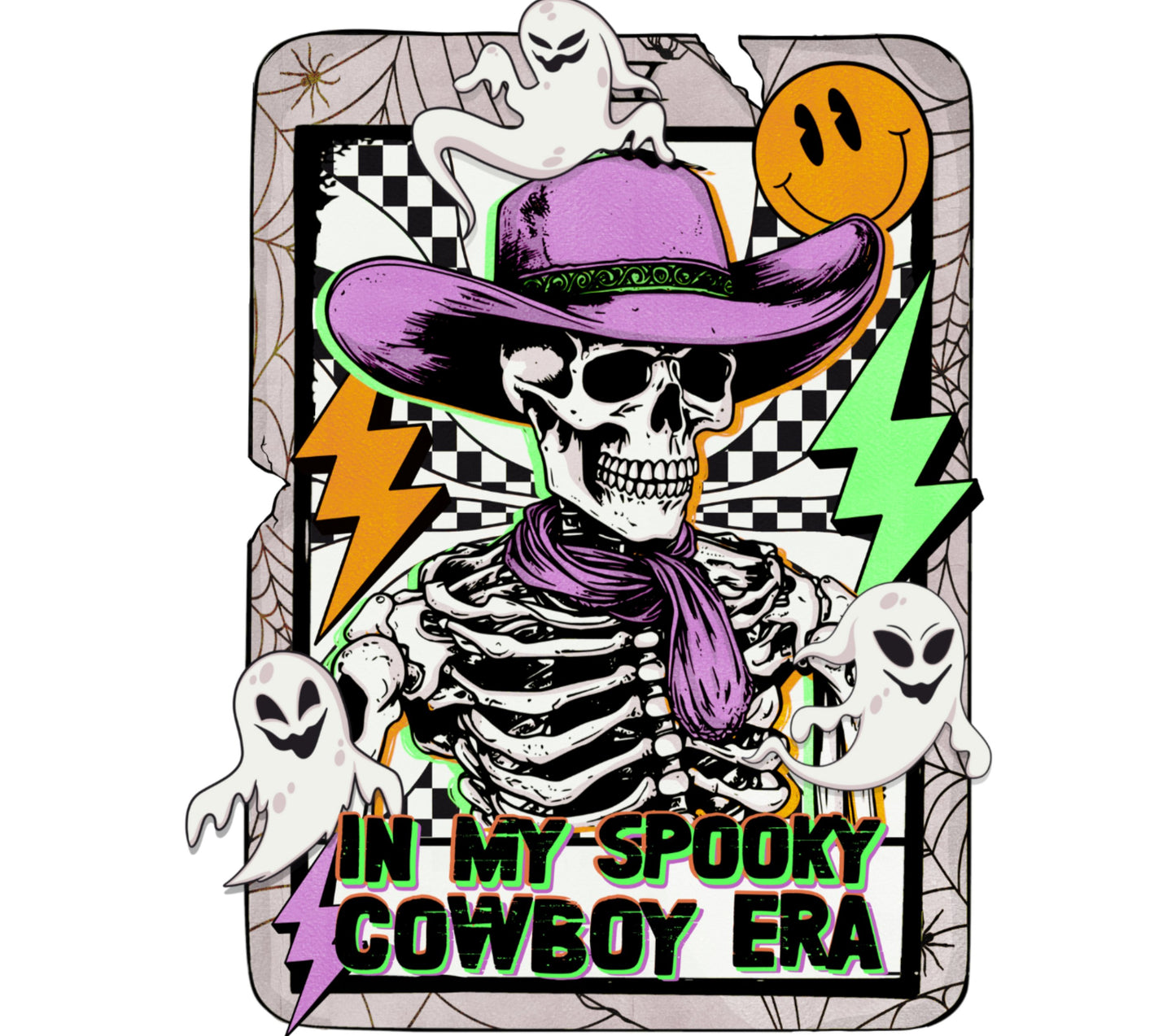 Spooky Cowboy Era Skeleton Ghosts Halloween Art Print, Unique Wall Decor, Vintage Style Illustration, Gift Idea for Horror Fans