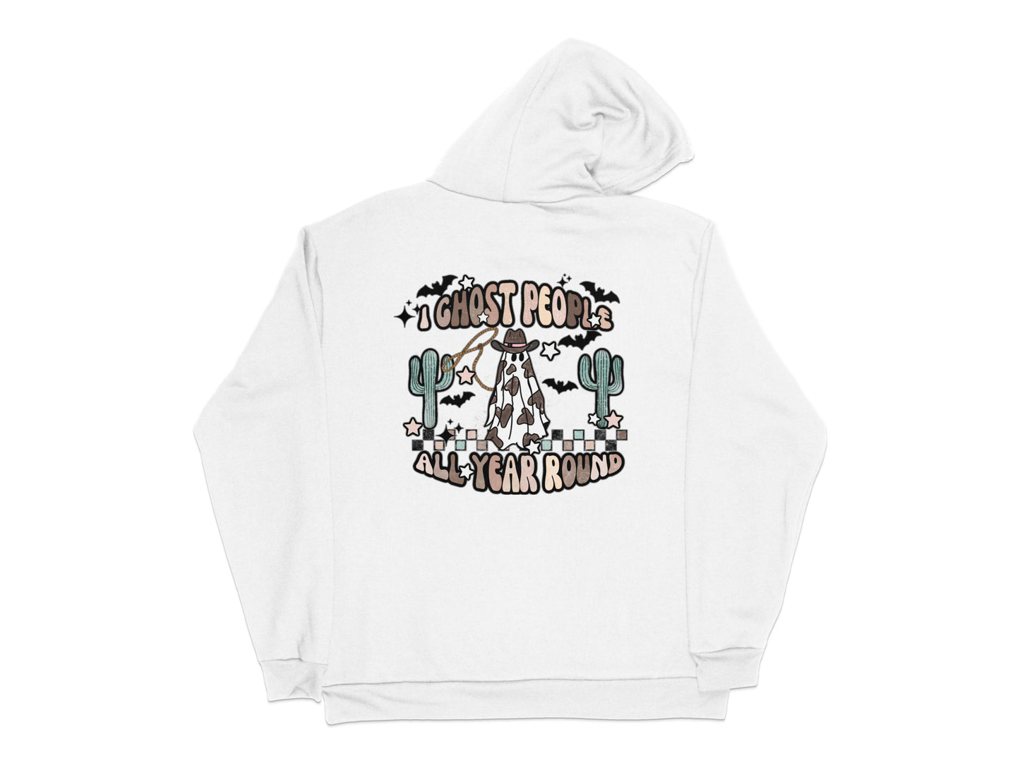 White Hoodie Cactus People Graphic, Unisex Casual Streetwear, All Year Round Design, Comfortable Cotton Sweatshirt