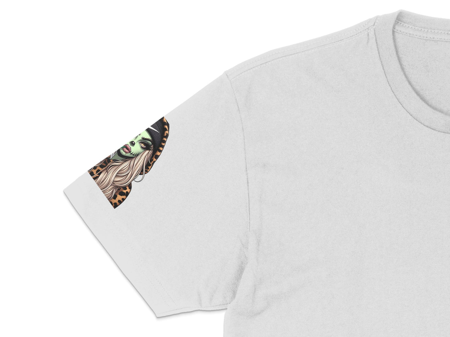 Women's Graphic T-Shirt, Unique Leopard Print Sleeve Design, Stylish Casual Top