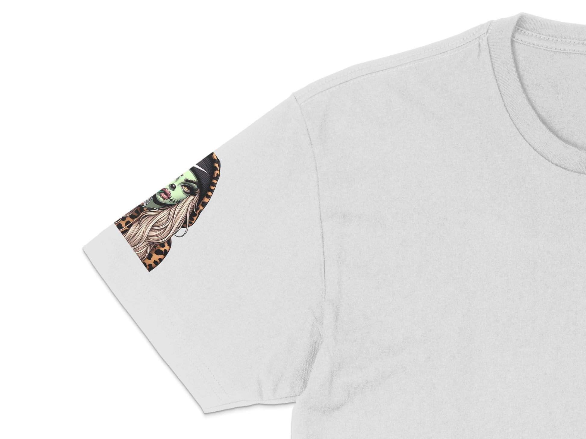 Women's Graphic T-Shirt, Unique Leopard Print Sleeve Design, Stylish Casual Top