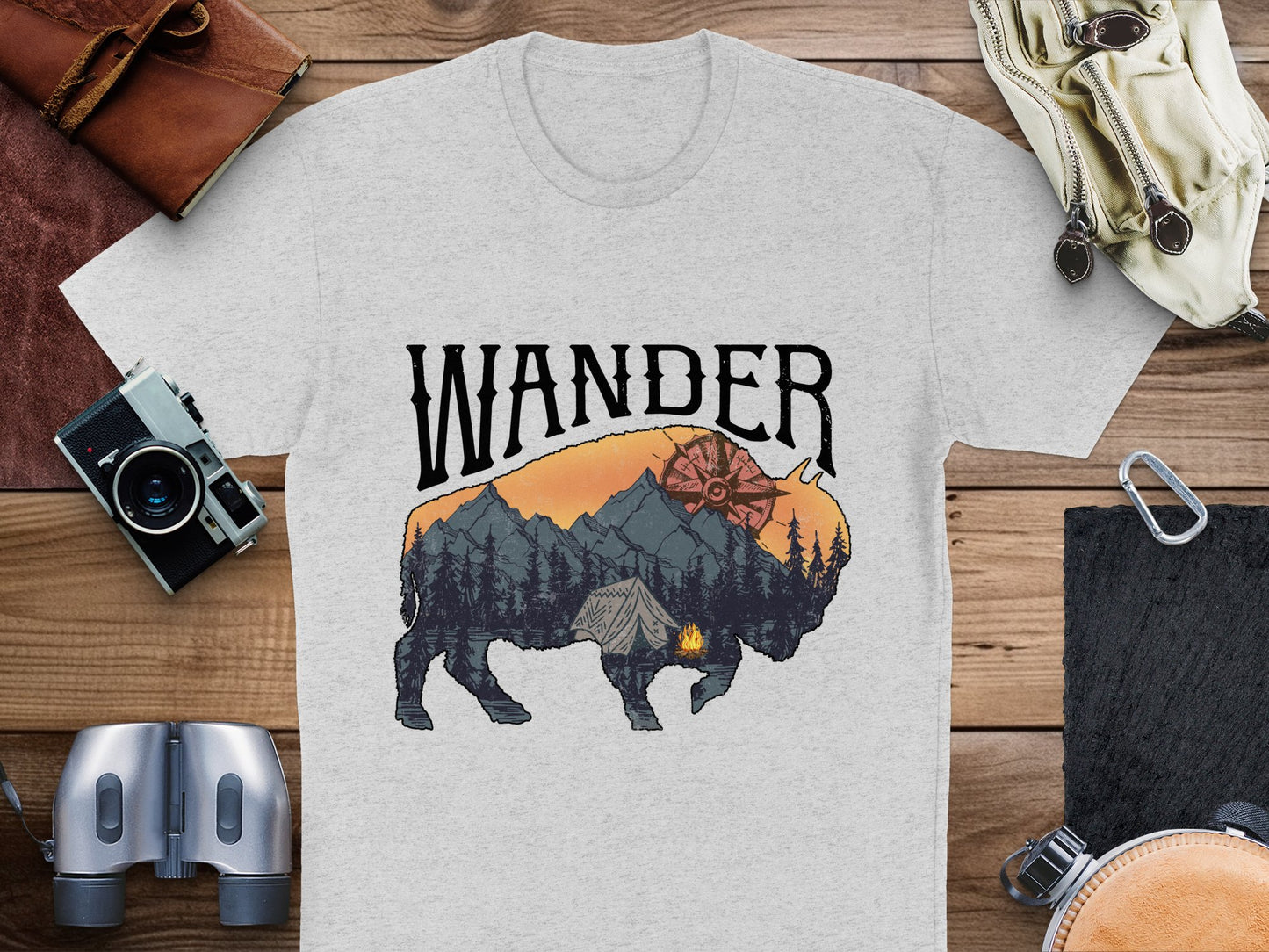 Wander Buffalo Graphic T-Shirt, Adventure Nature Tee, Camping Hiking Unisex Shirt, Outdoor Wilderness Apparel, Unique Gift Idea