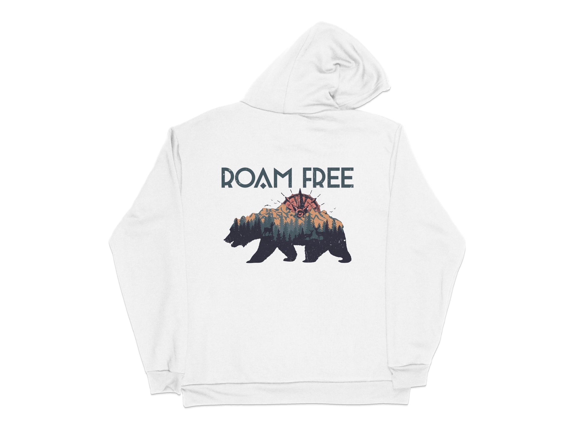 Roam Free Bear Graphic Hoodie, Nature Inspired, Outdoor Adventure, Unisex Casual Wear, Gift for Hikers and Campers