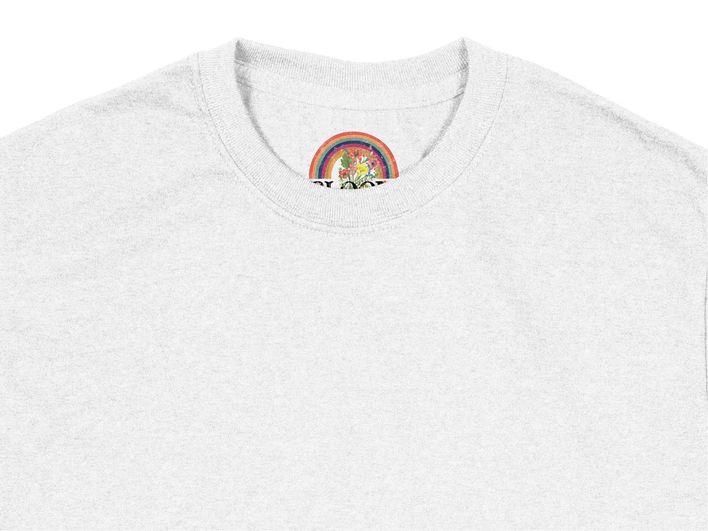 Grey Crew Neck T-Shirt with Mini Rainbow Graphic, Casual Unisex Tee, Soft Cotton Top