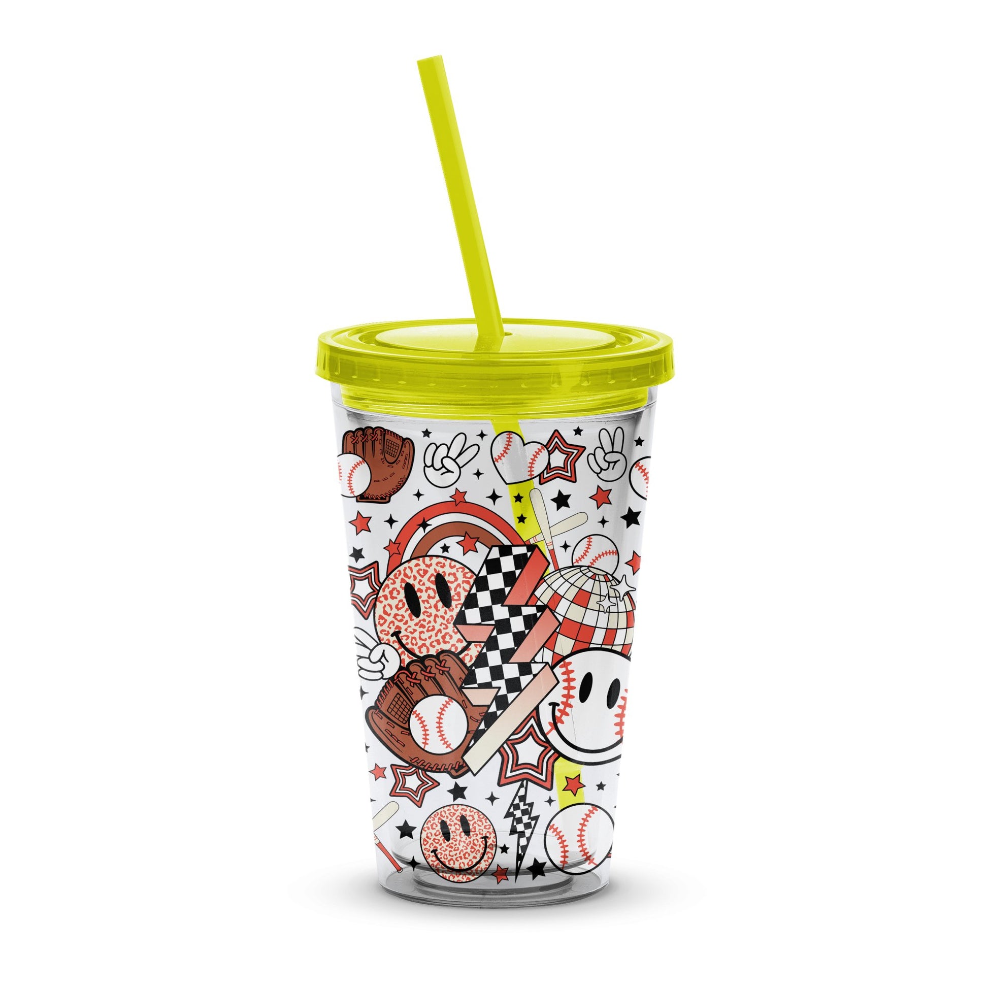 Sports Themed Insulated Tumbler, Kids Water Cup with Straw, Baseball Soccer Basketball Design, Gift for Children, 16 oz Drinkware