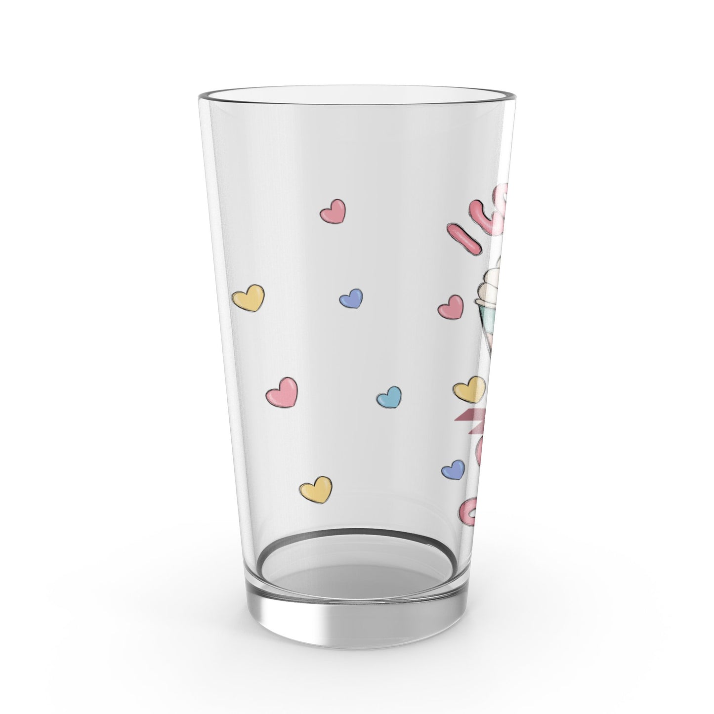 Colorful Heart Designs Glass Tumbler, Cute Drinking Glass, Love Themed Kitchenware, Gift Idea