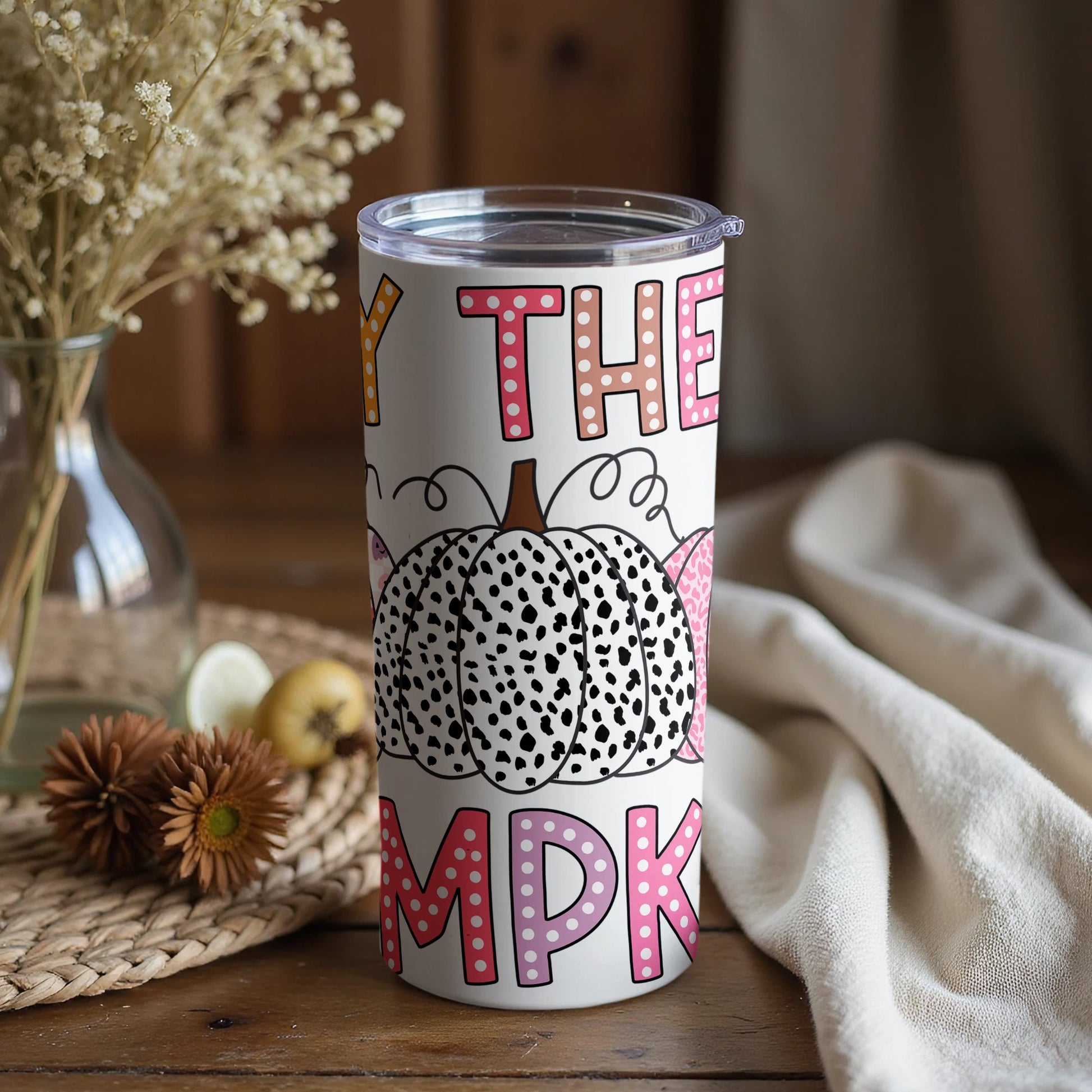 Personalized Monogram Tumbler, Custom Initial Coffee Travel Mug, Floral Pattern Stainless Steel Cup, Unique Gift Idea
