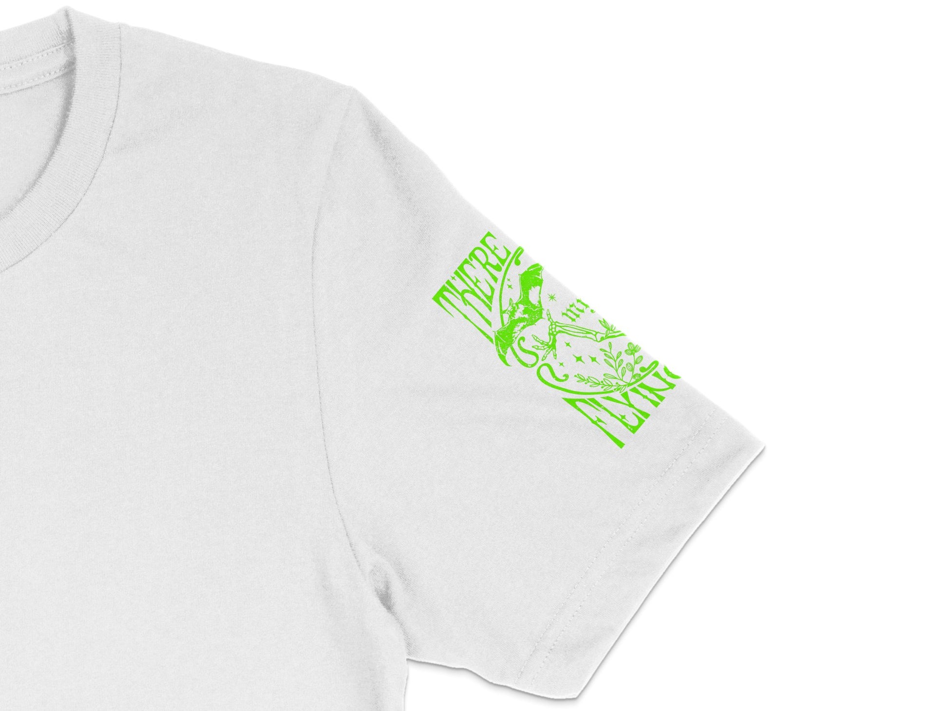 White T-Shirt with Green Graphic Print, Unisex Casual Cotton Tee, Stylish Floral Design