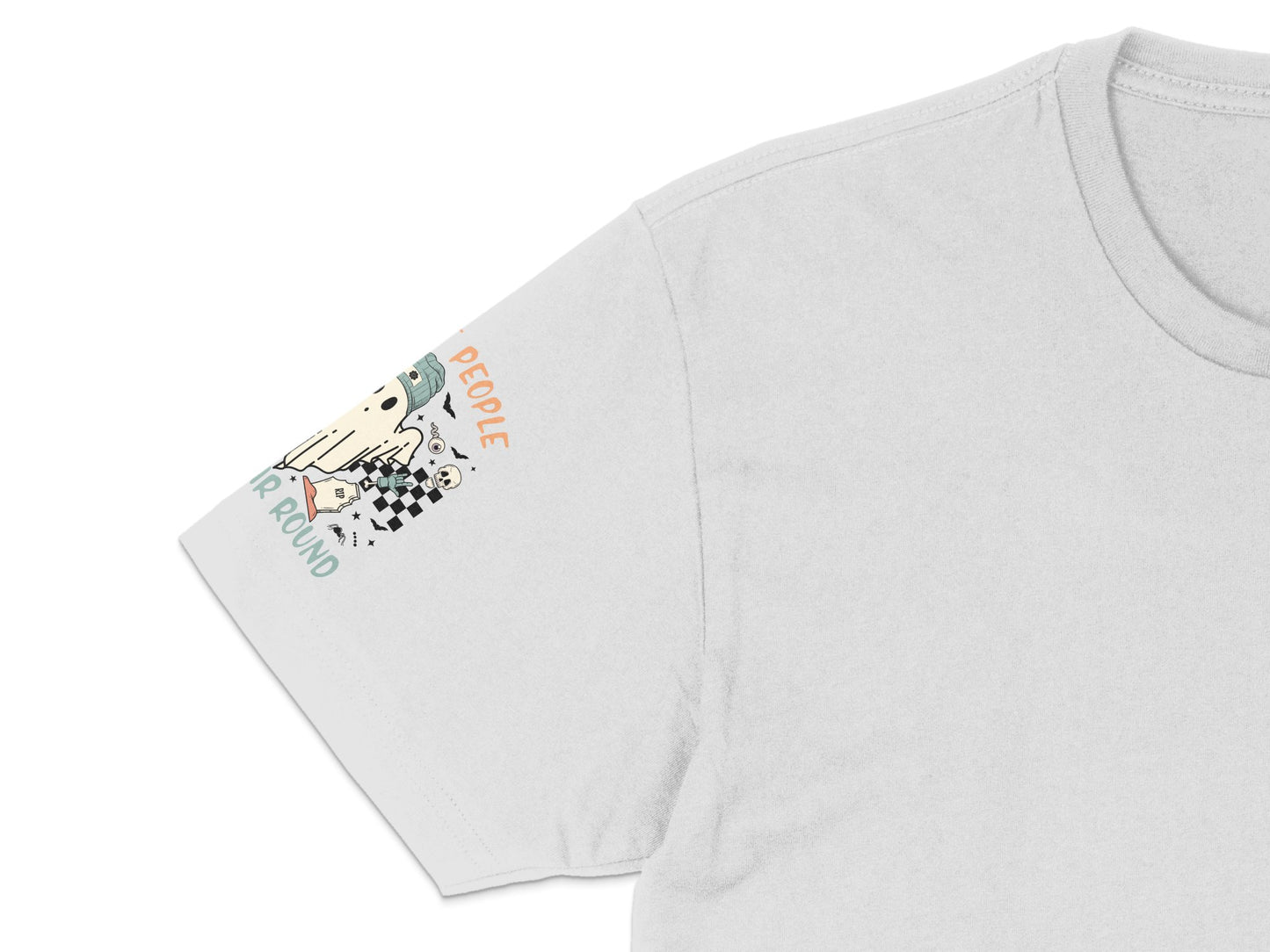 White T-Shirt with Abstract Art, Colorful People Around Graphic, Unisex Casual Tee