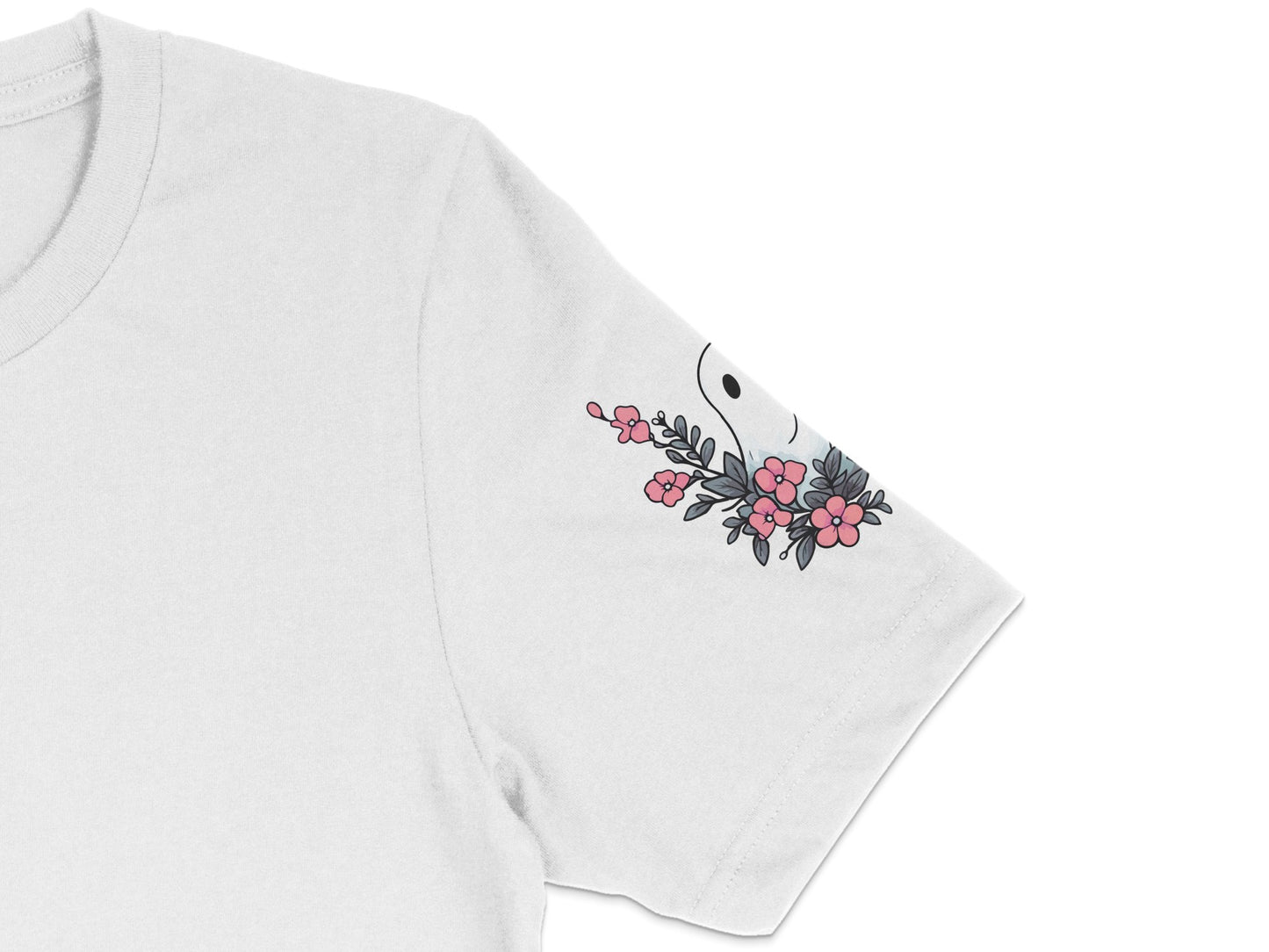 Floral Embroidered T-Shirt, Casual Women's White Tee, Pink Flowers Design, Summer Fashion Top